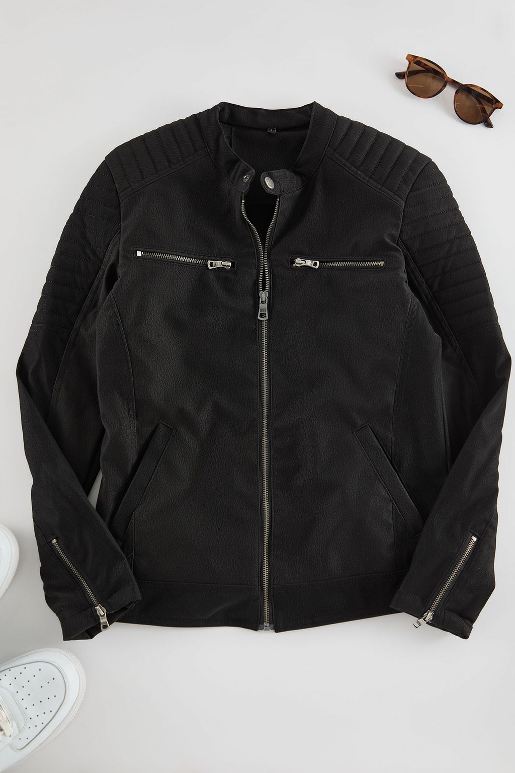 TRENDYOL MAN Siyah Slim Fit Fermuar Detayl? Deri K?sl?k Ruzgara ve Suya Dayan?kl? Biker Ceket Mont TMNAW25MO00046 - Trendyolmilla фото 7