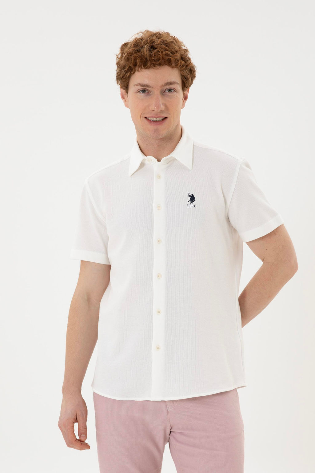 Мужская рубашка с коротким рукавом цвета экрю - U.s. polo assn фото 10