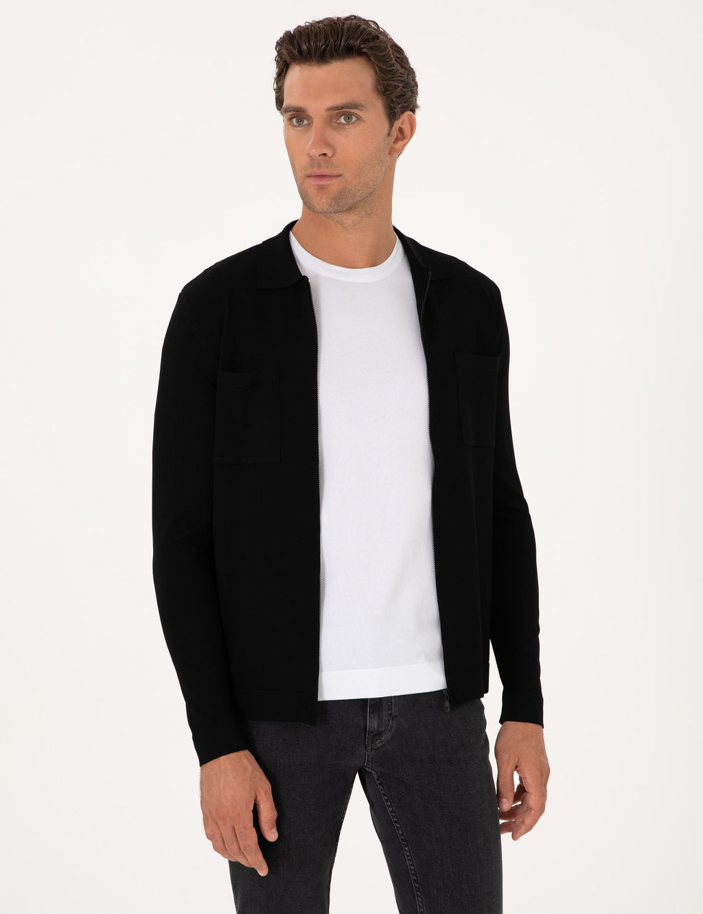 Siyah Regular Fit Fermuarl_ Triko H_rka - Cacharel фото 3