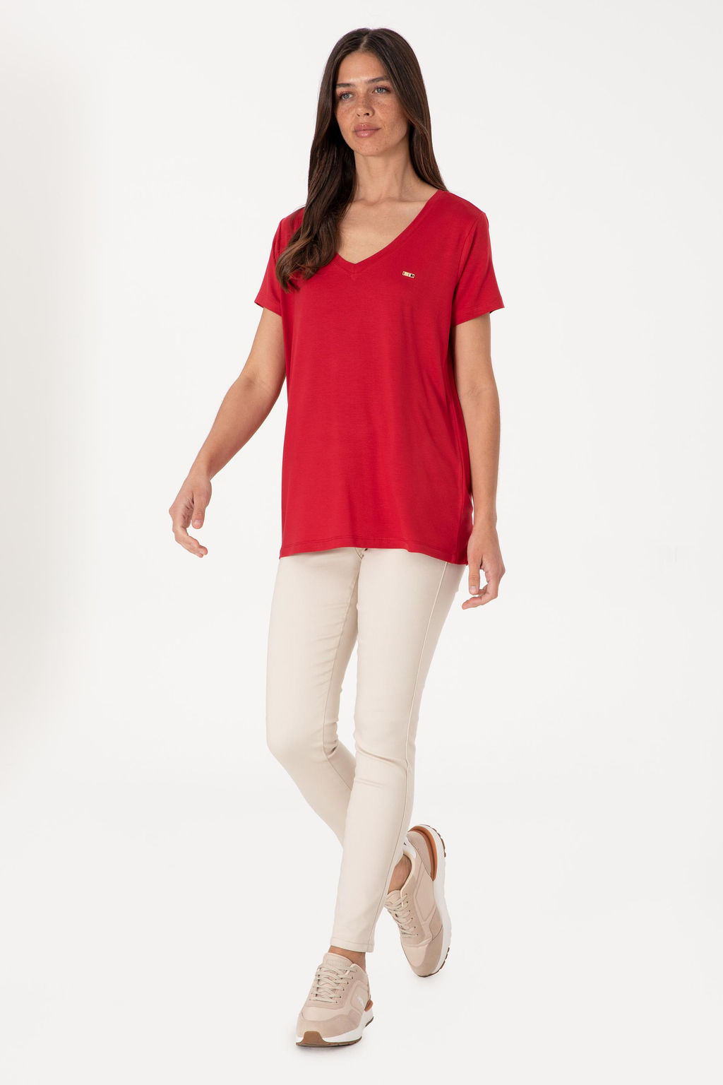 Kad_n K_rm_z_ Modal Kar___ml_ V Yaka Basic Ti__rt Sepette S_rpriz _ndirim - U.s. polo assn фото 4