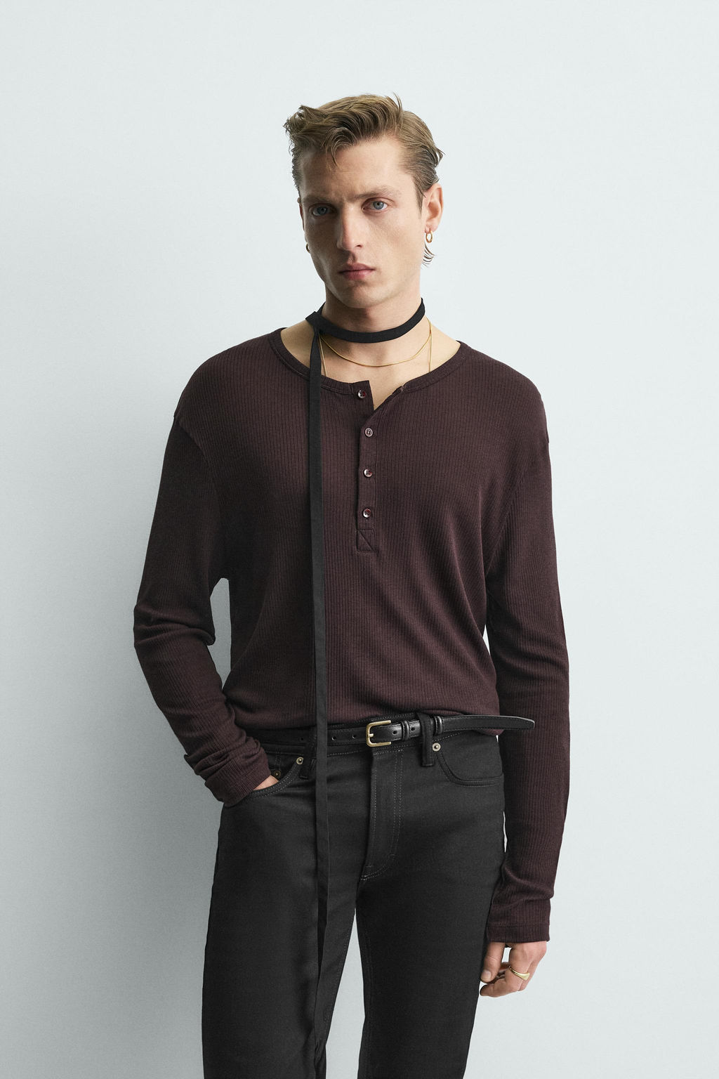 LYOCELL - COTTON HENLEY COLLAR T-SHIRT