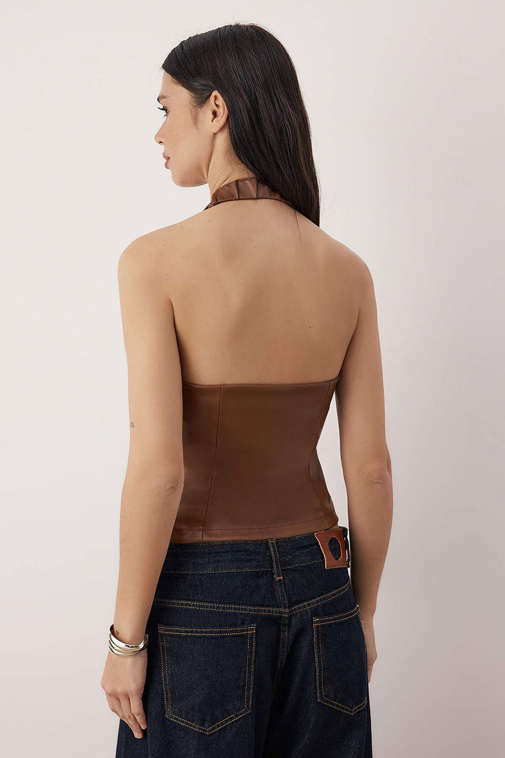 Haki V Yaka Suni Deri Fermuar Detayl? Party Bluz TPRAW26BZ00068 - Trendyolmilla фото 8