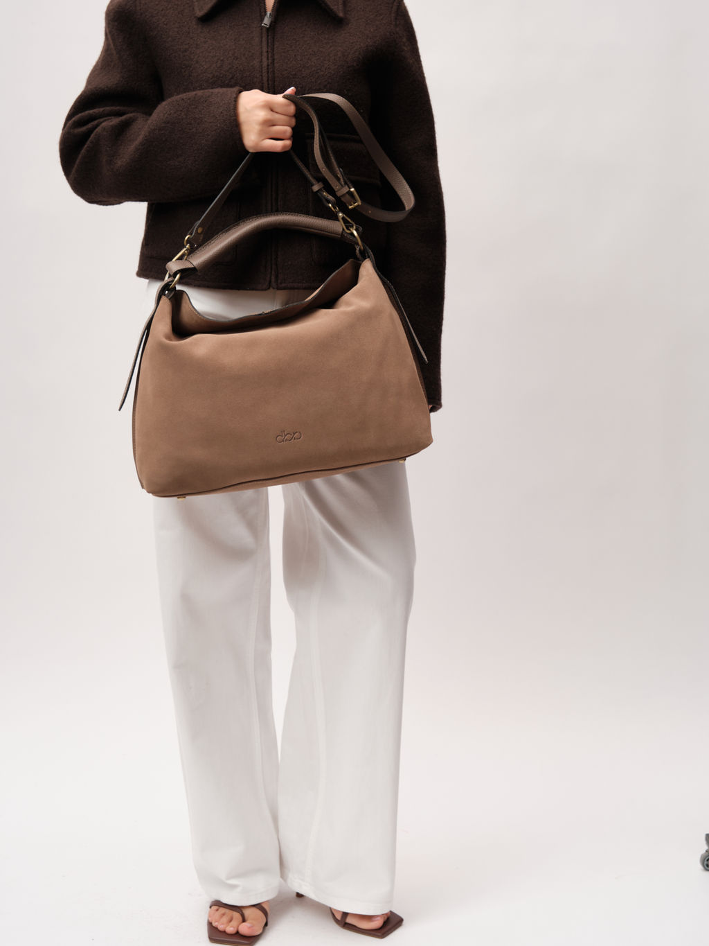 Замшевая сумка Andrea DBR 31374 серо-коричневый  фото 9