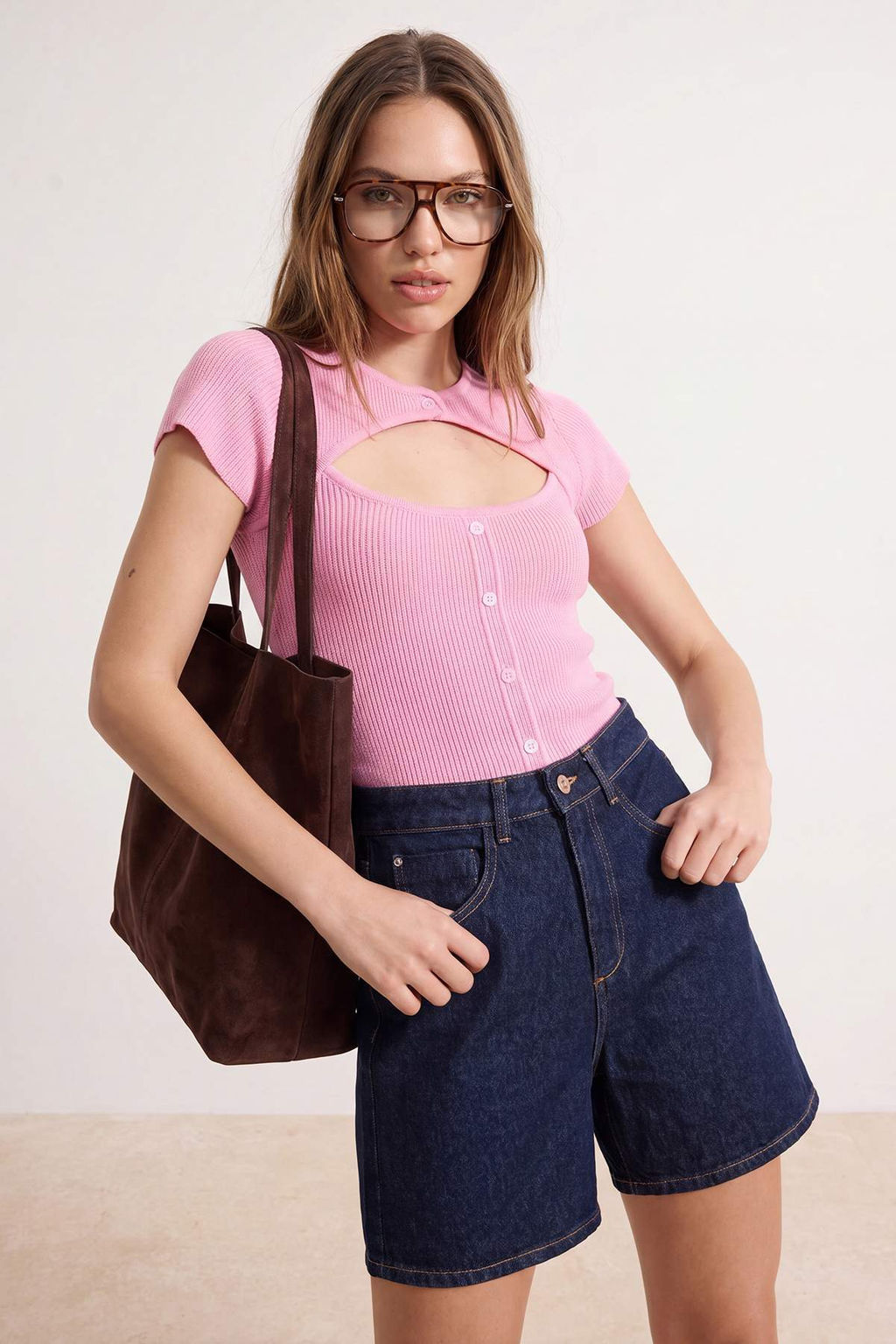 Pembe Cut Out Detayl_ _zel Yaka Triko Bluz TWOSS26BZ00893 - Trendyolmilla фото 3