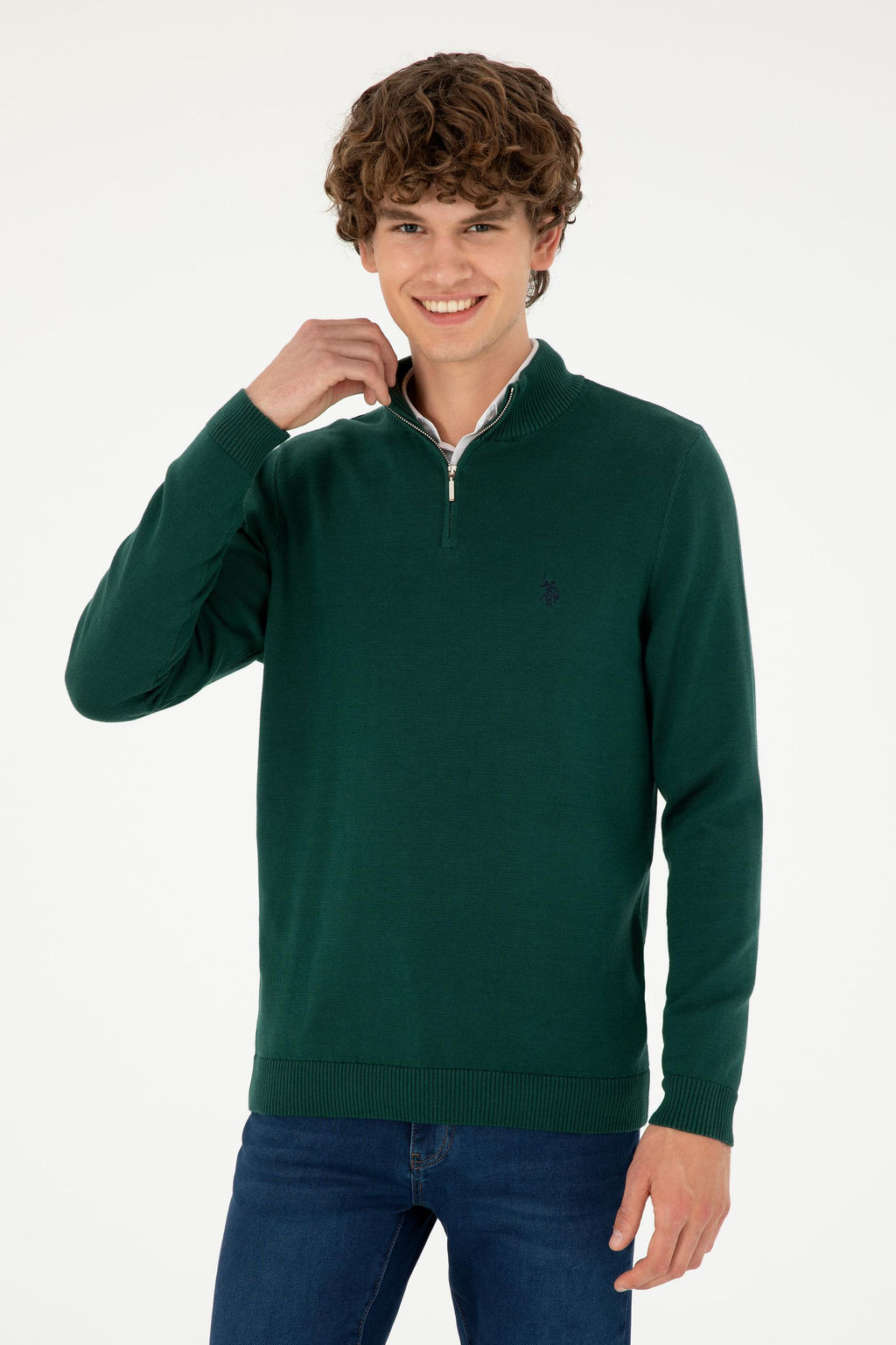 Мужской темно-зеленый базовый свитер - U.s. polo assn фото 10