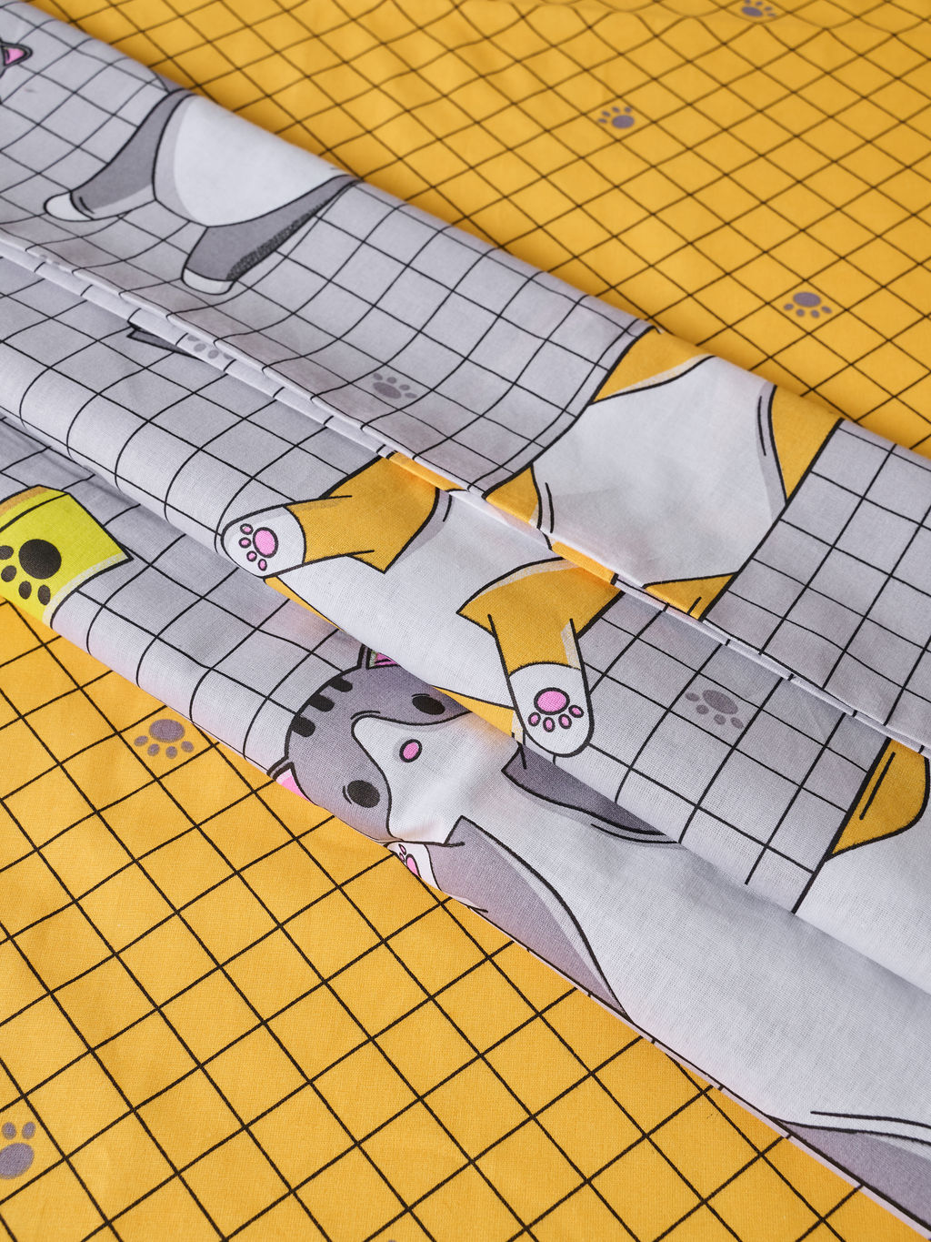 Постельное белье детское поплин без молнии с 1 наволочкой - Кот-батон 1,5 сп. (1 нав.70x70)