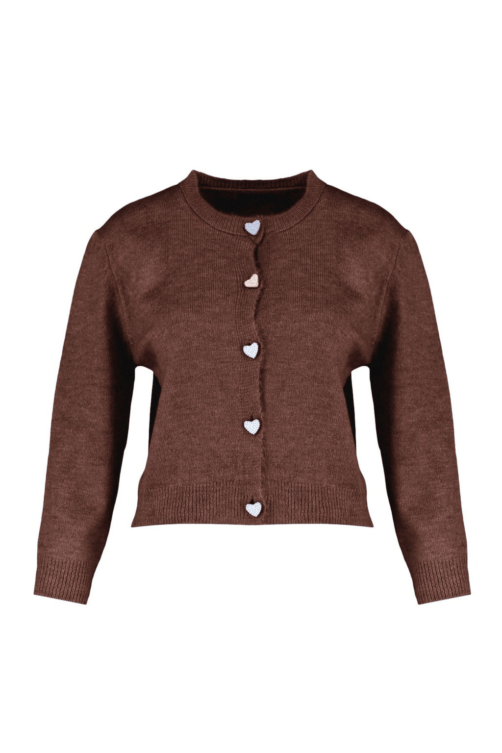 Kahverengi Yumusak Dokulu Mucevher Dugmeli Ceket Gorunumlu Triko H?rka TWOAW22HI0044