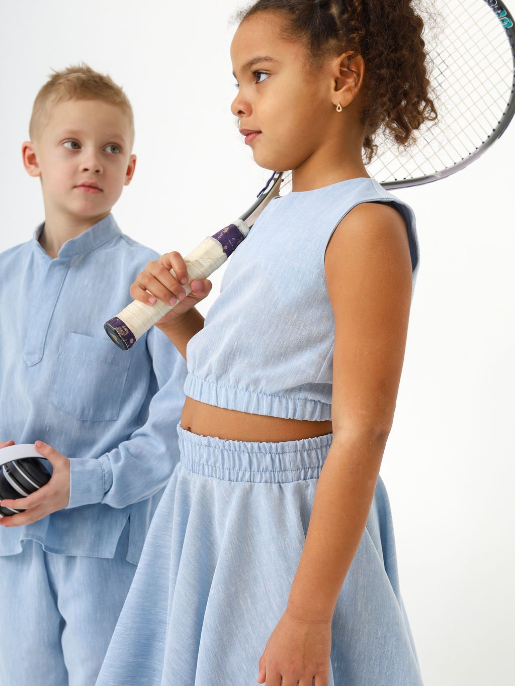 Рубашка-хенли Лен, голубой меланж - Inzibe фото 18