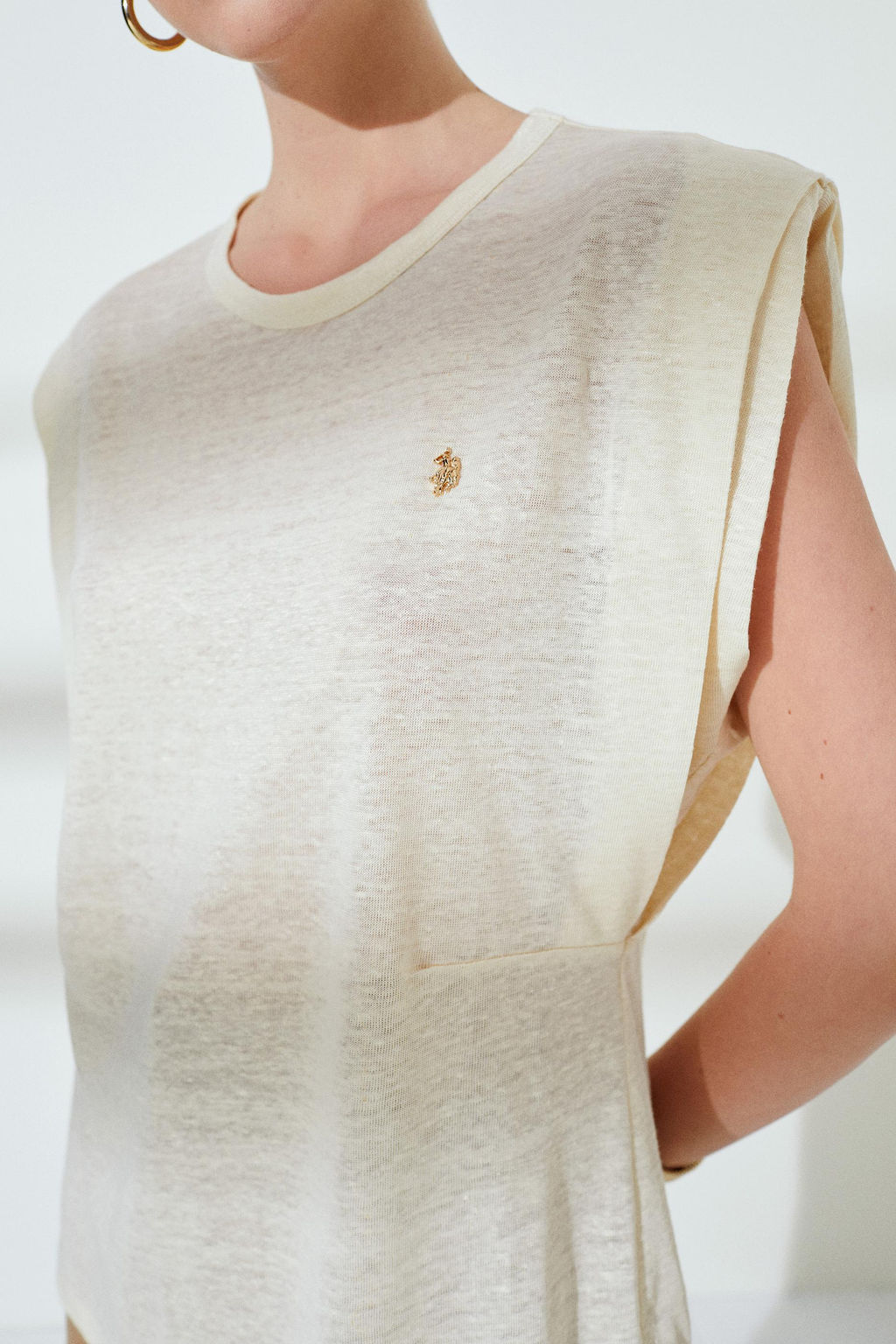 Женская кремовая футболка без рукавов с круглым вырезом Неожиданная скидка в корзине - U.s. polo assn фото 3