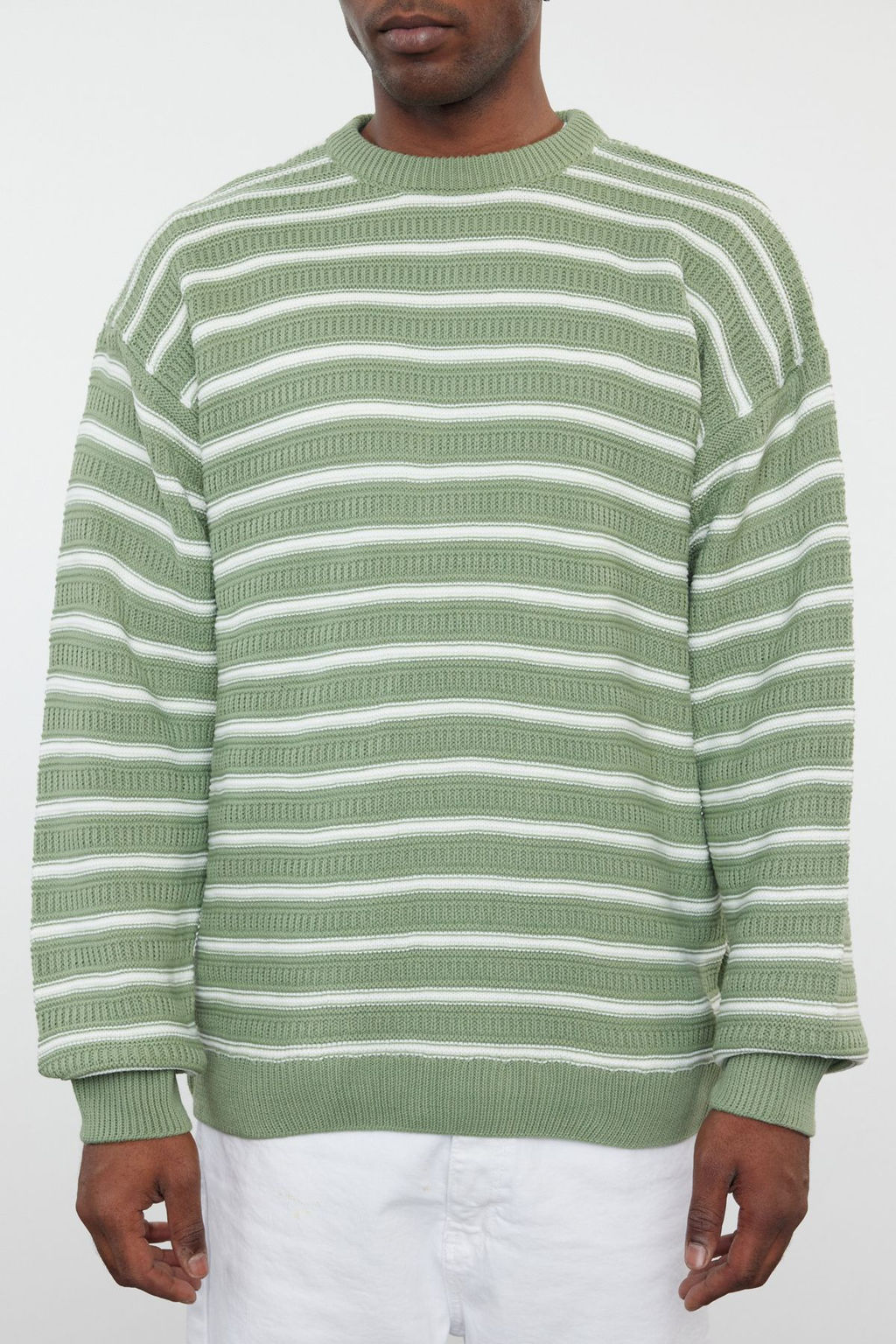 TRENDYOL MAN Lacivert Casual Unisex Oversize Bisiklet Yaka Cizgili Triko Kazak TMNAW25KZ00025 - Trendyolmilla фото 3