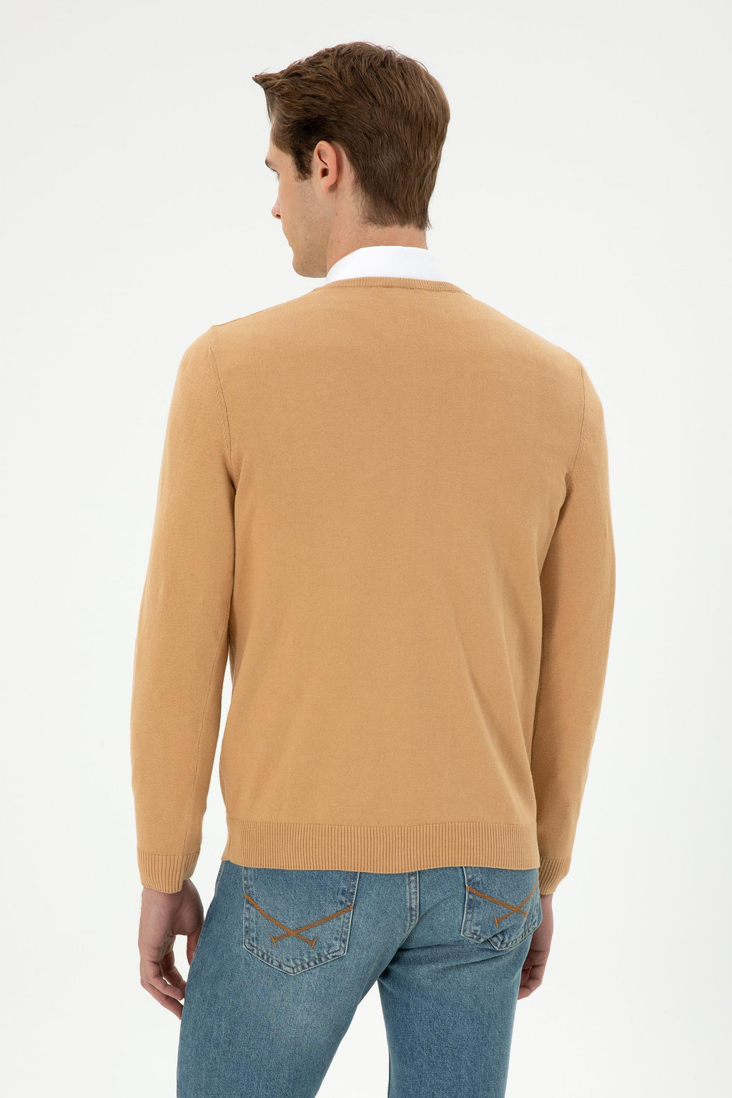 Erkek Slim Fit V Yaka Camel Basic Kazak - U.s. polo assn фото 5