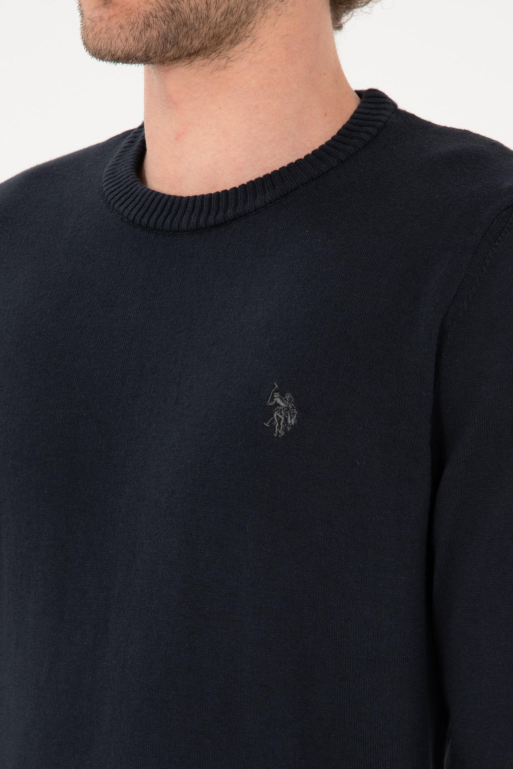 Erkek Slim Fit Bisiklet Yaka Lacivert Basic Kazak - U.s. polo assn фото 7