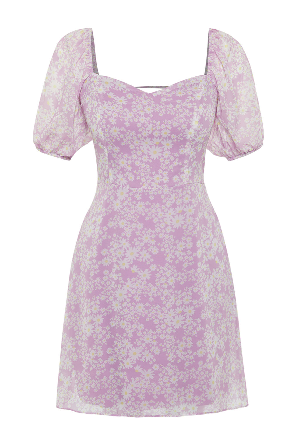 Lila Cicek Desenli A-Kesim Sifon Astarl? Mini Dokuma Elbise TWOSS23EL00512 - Trendyolmilla фото 7