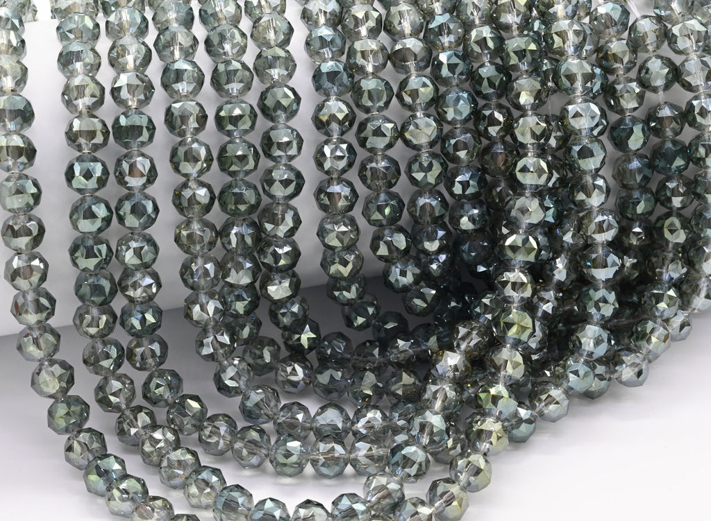 Бусины из циркона шарик гр.8мм цв.оливковый, 38см, 55 бусин Радуга камня