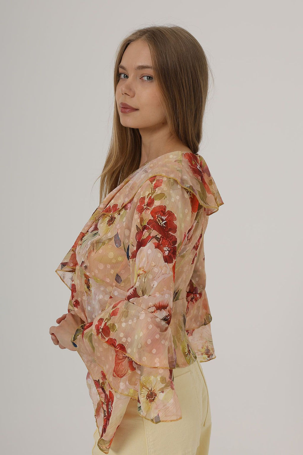 Somon Cicek Desenli F?rf?rl? Transparan Dokuma Bluz TWOAW26BZ00183 - Trendyolmilla фото 3