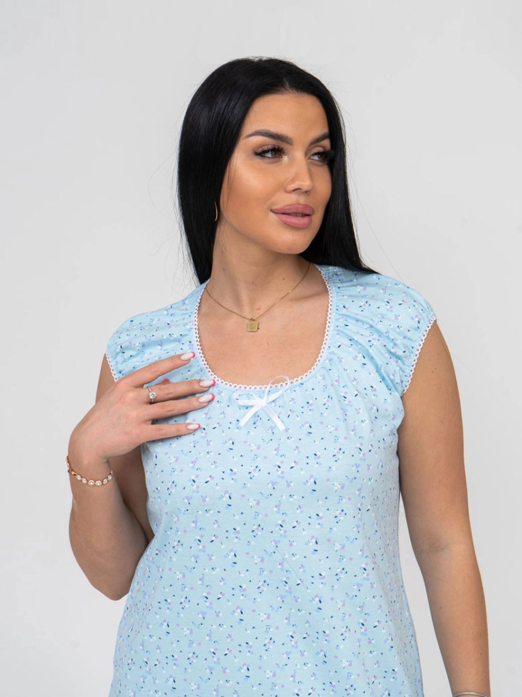 Ночная сорочка женская, цвет голубой белый