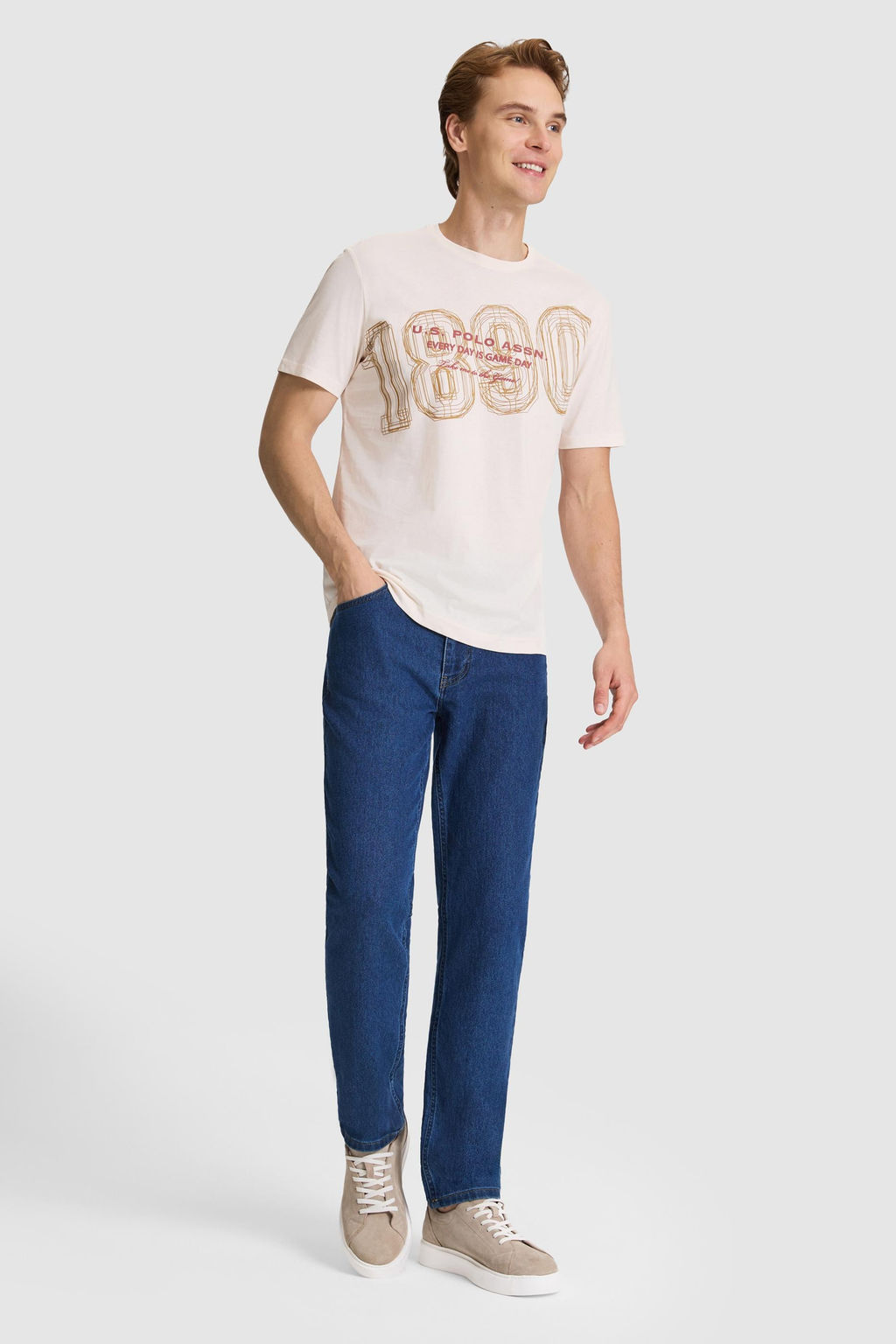 Erkek Krem Regular Fit Bisiklet Yaka Ti__rt
