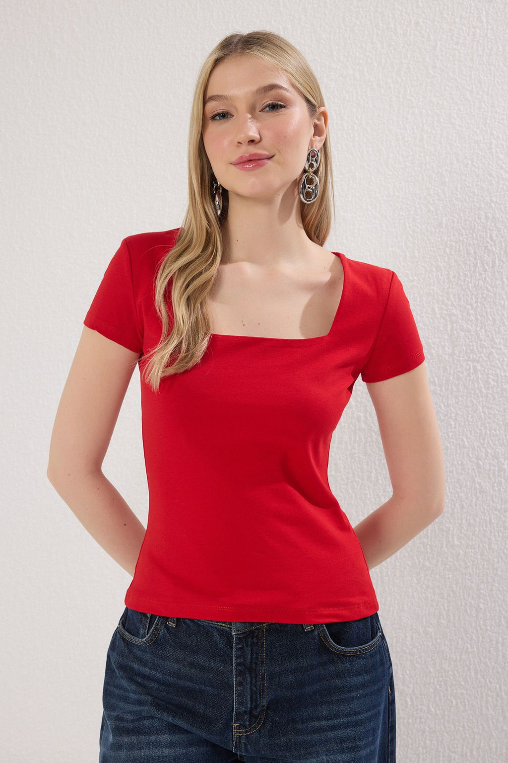 Trendyolmilla Tas Kare Yaka Fitted/Vucuda Oturan Orme Bluz TWOSS25BZ00378 Orme Bluz TWOSS25BZ00378  фото 7