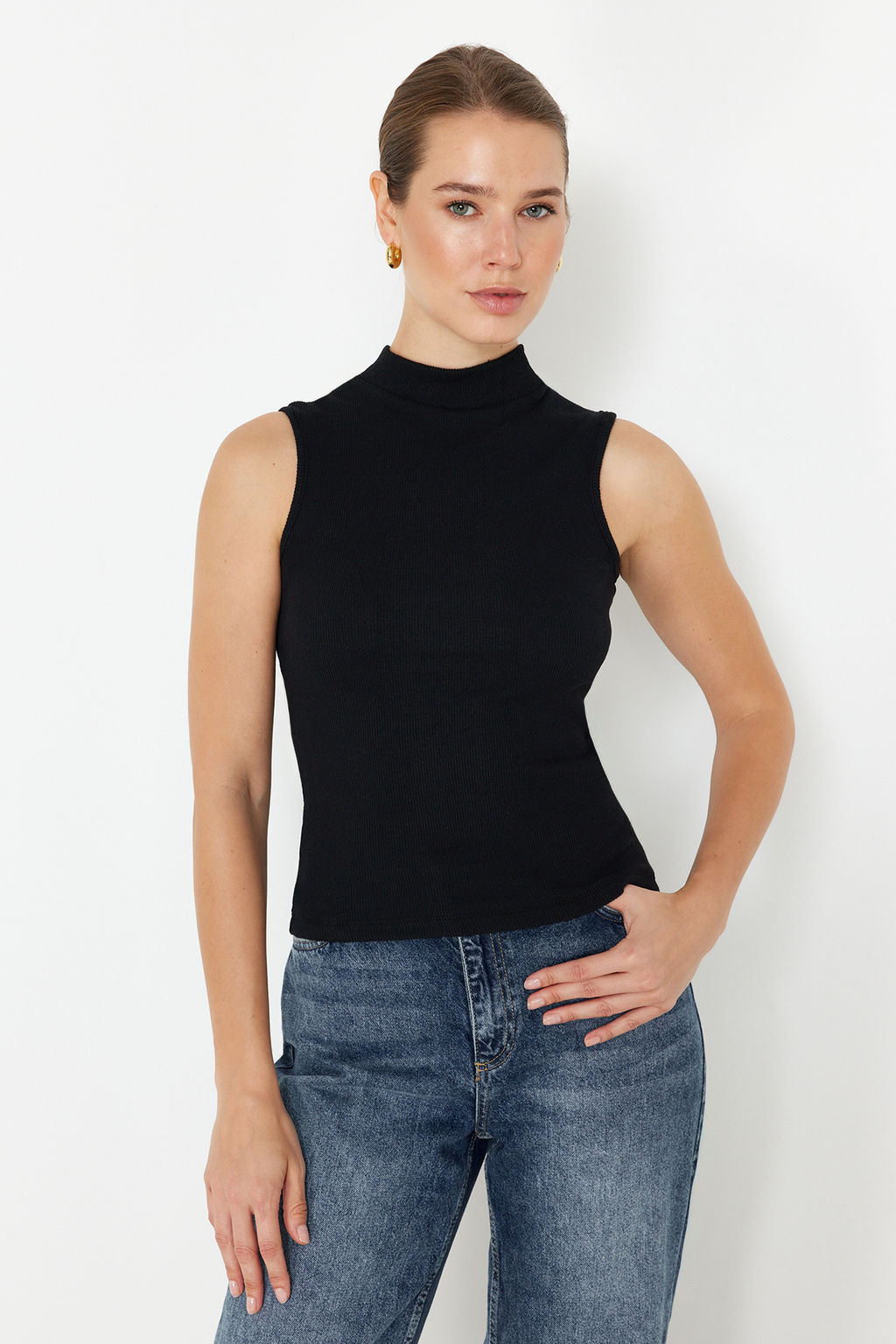 Siyah-Beyaz-Cok Renkli 3Lu Paket Fitted/Vucuda Oturan Fitilli Esnek Orme Bluz TWOSS24BZ00560 - Trendyolmilla фото 5