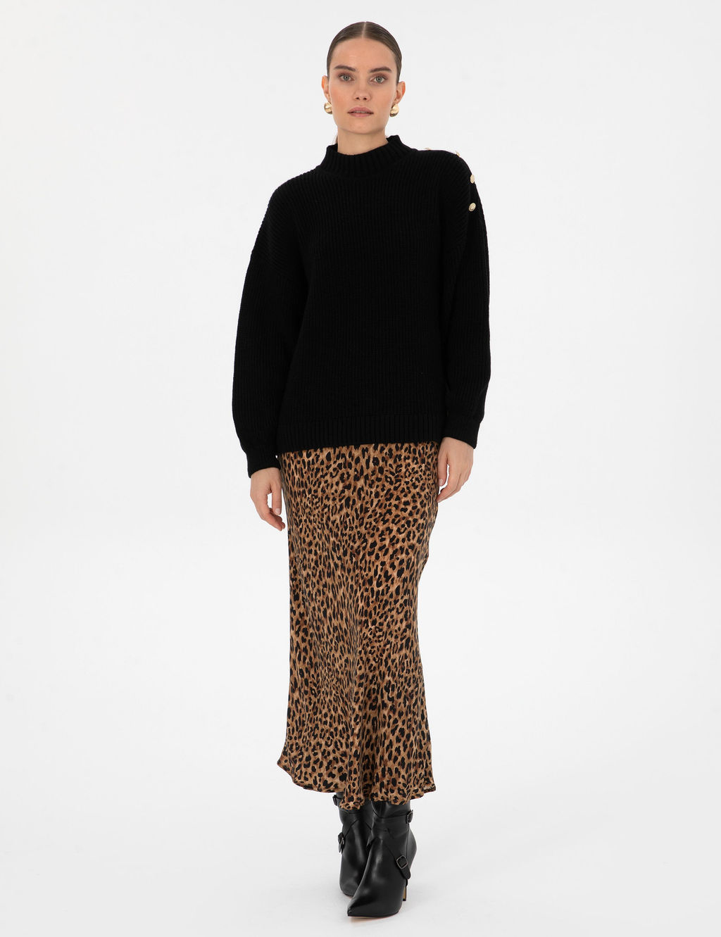 Siyah Comfort Fit Yar_m Bal_k__ Kazak