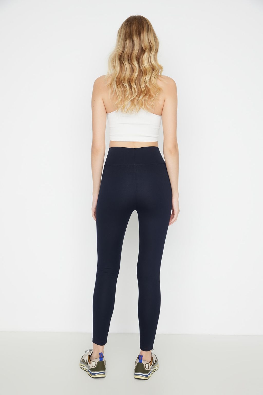Lacivert Yuksek Bel Basic Beli Lastikli Interlok Orme Tayt TWOAW20TA0047