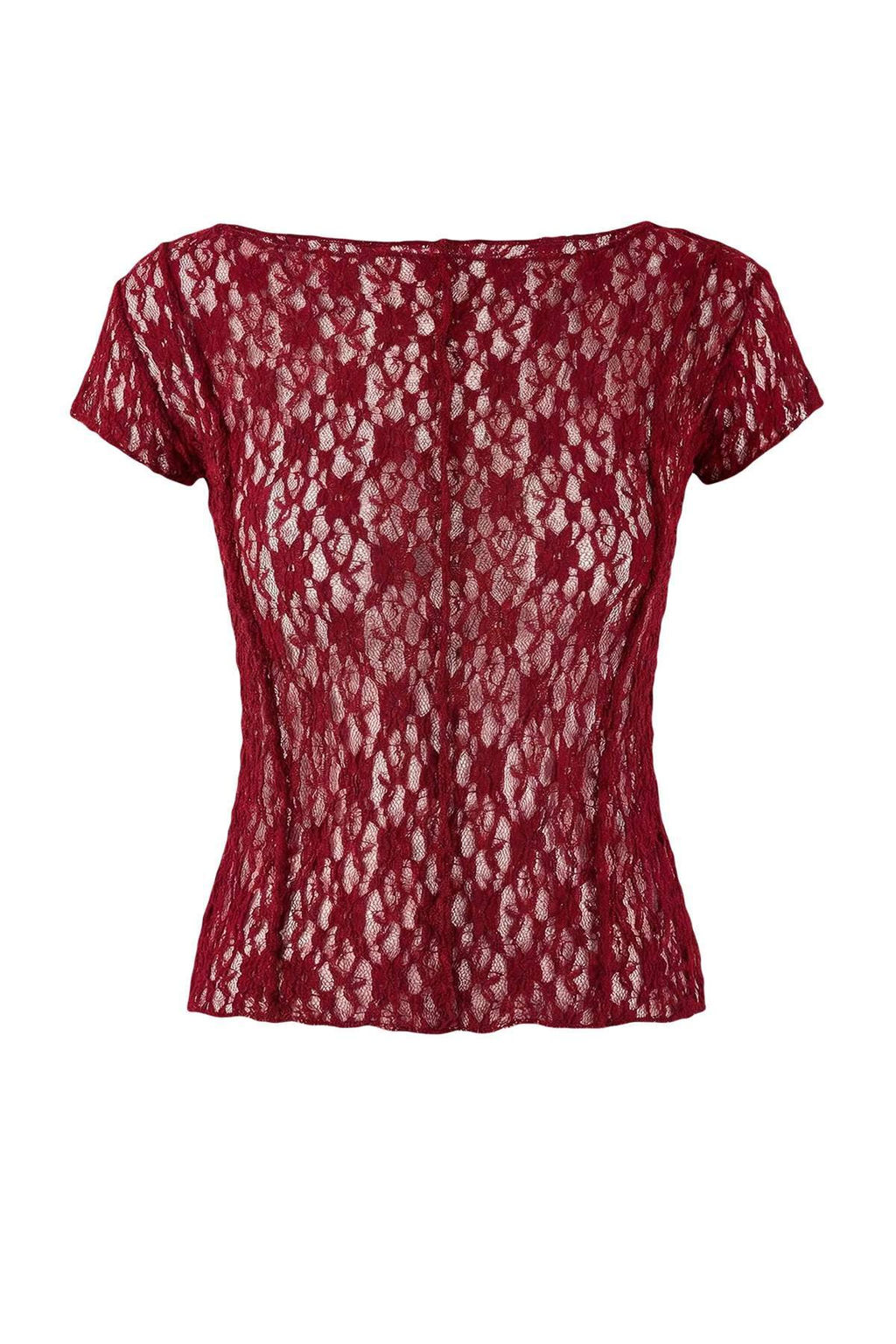 Bordo Fitted/Vucuda Oturan Kay?k Yaka K?sa Kollu Dantel Orme Bluz TWOSS26BZ00185 - Trendyolmilla фото 5