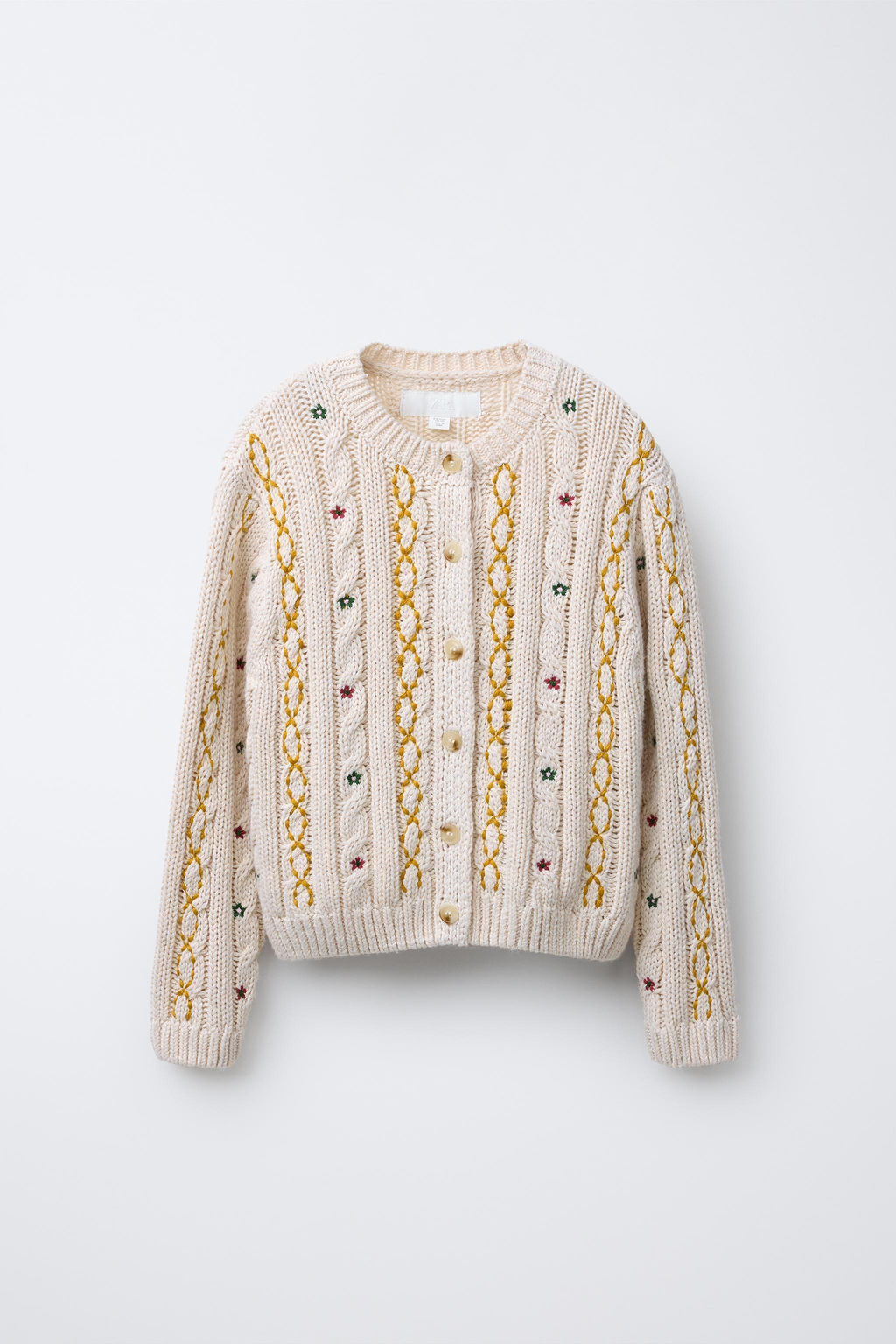EMBROIDERED CABLE-KNIT CARDIGAN