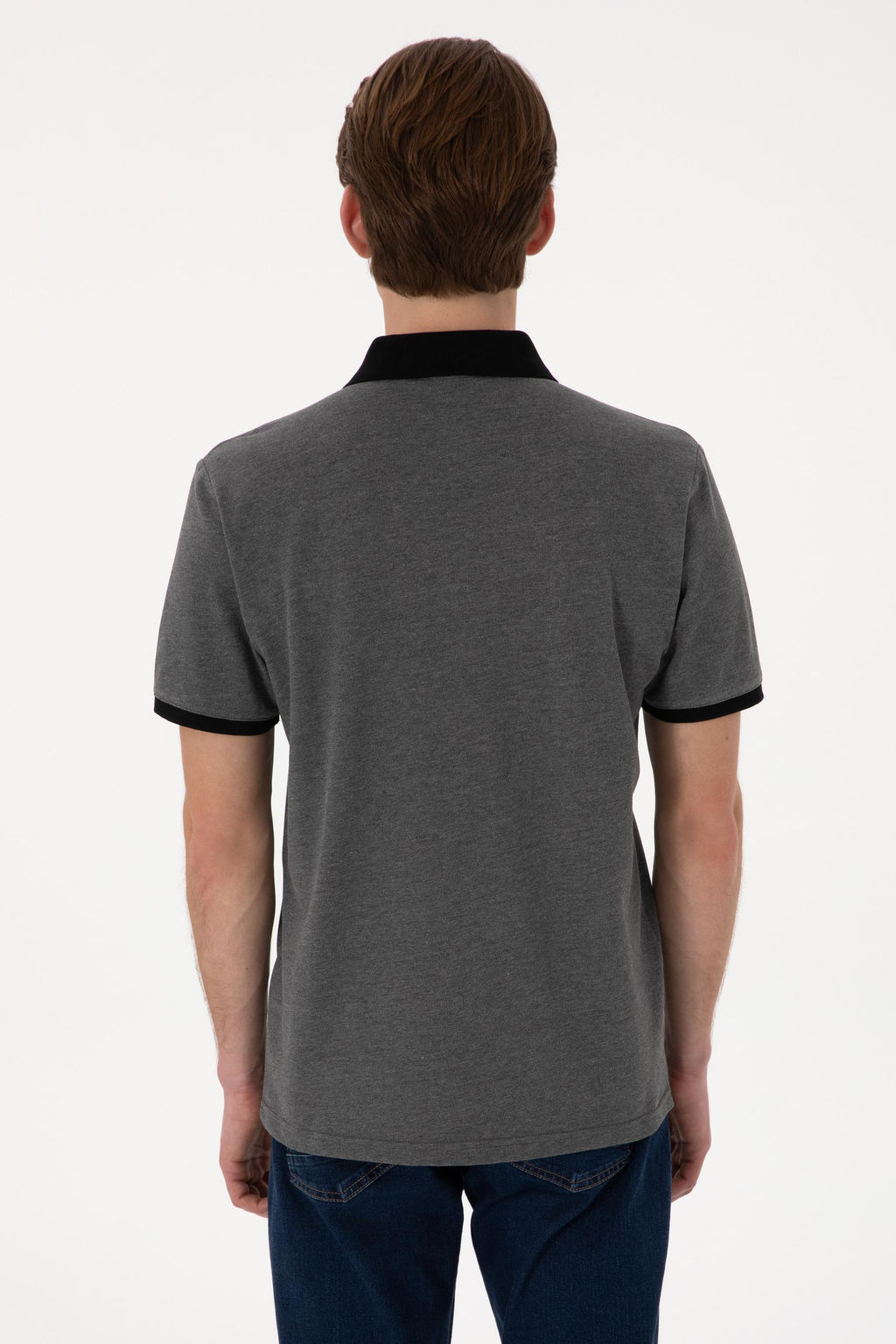 Erkek Regular Fit Polo Yaka Antrasit Melanj Basic Ti__rt Sepette S_rpriz _ndirim