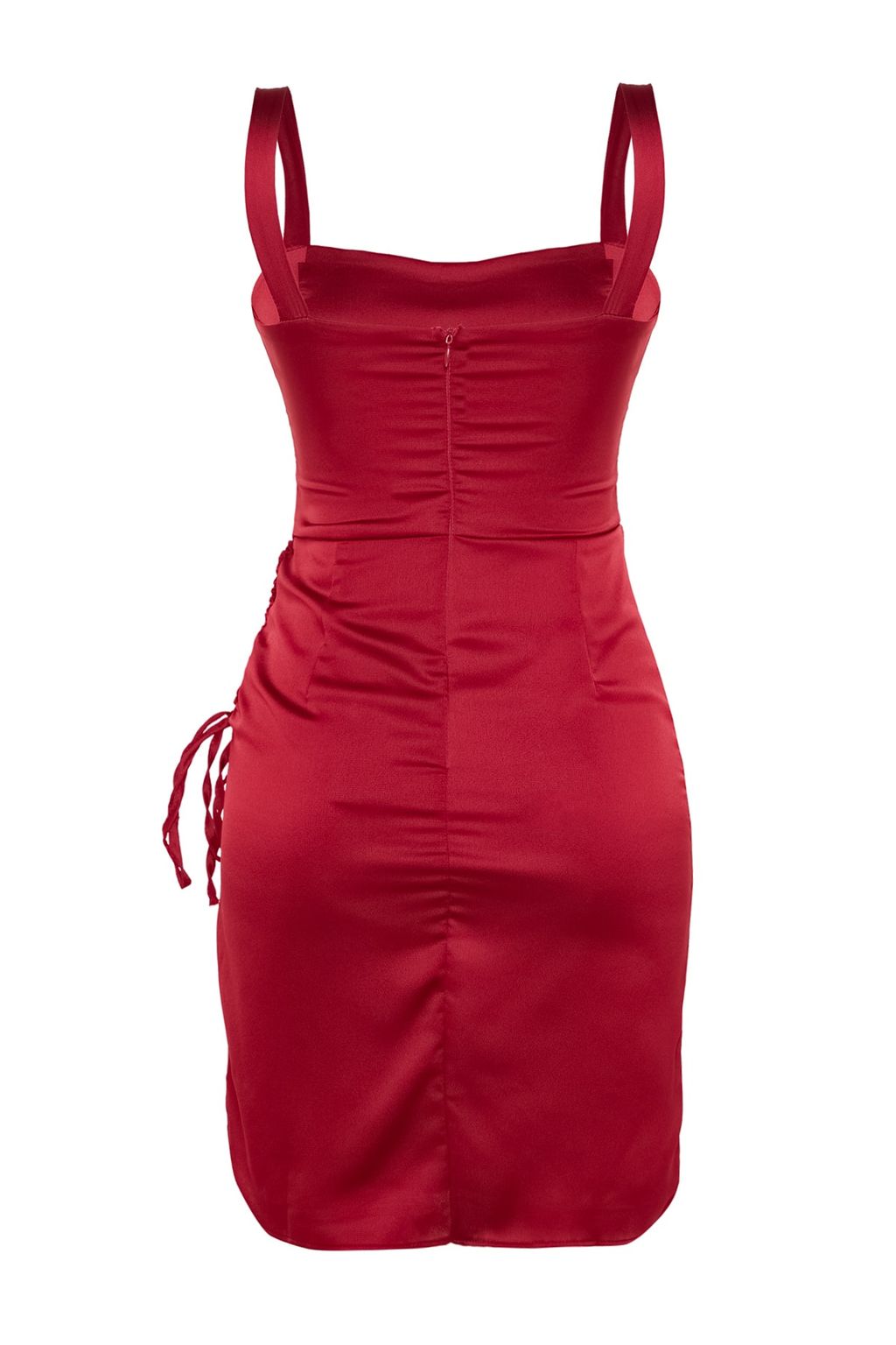 Trendyolmilla Bordo Buzgulu Dokuma Saten K?sa S?k Abiye Elbise TPRSS21EL2287  фото 9