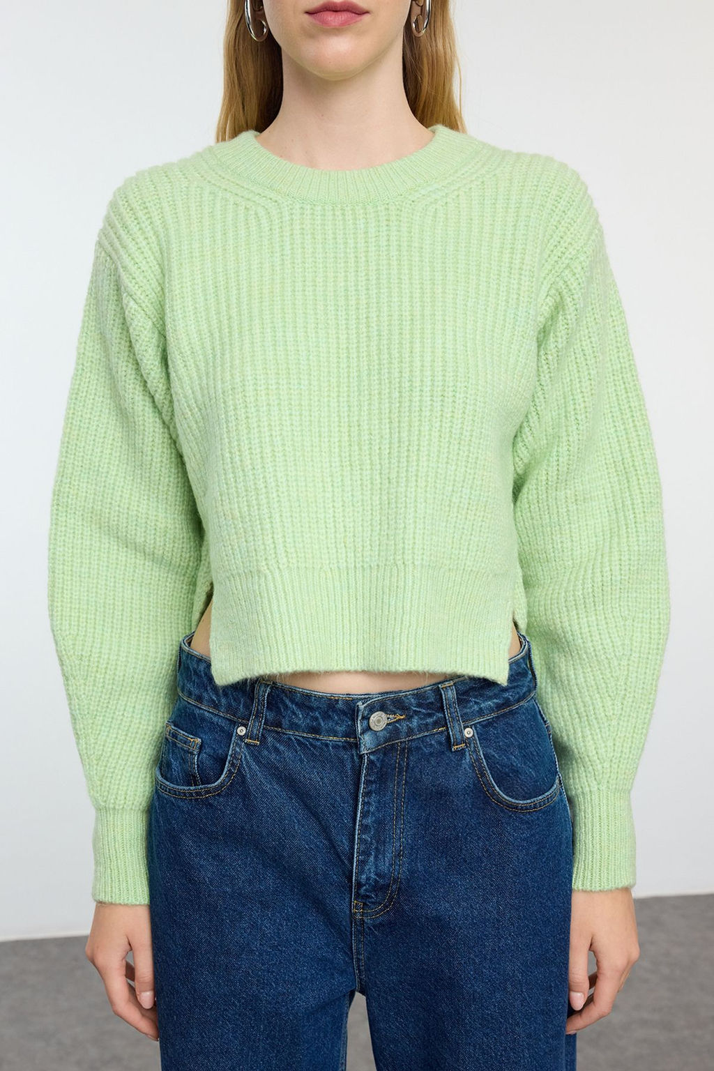 Mint Crop Basic Balon Kol Triko Kazak TWOAW25KZ00230 - Trendyolmilla фото 3