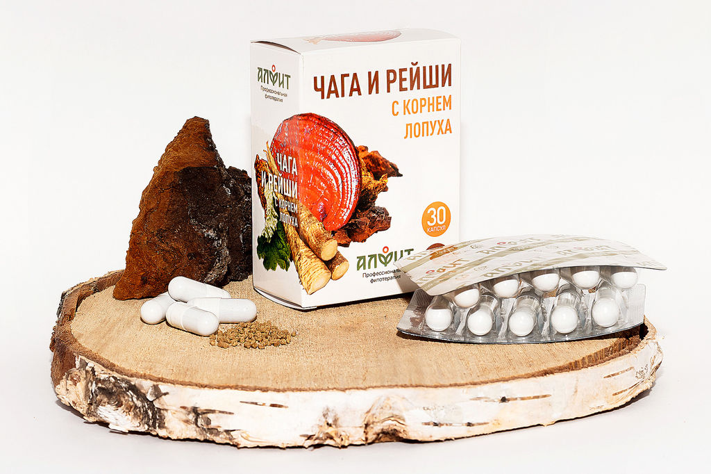 Грибная серия БАД Капсулы Чага и рейши с корнем лопуха Алфит 1237 фото 3