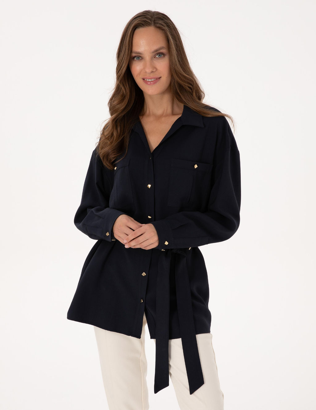 Lacivert Oversize Uzun Kollu G_mlek