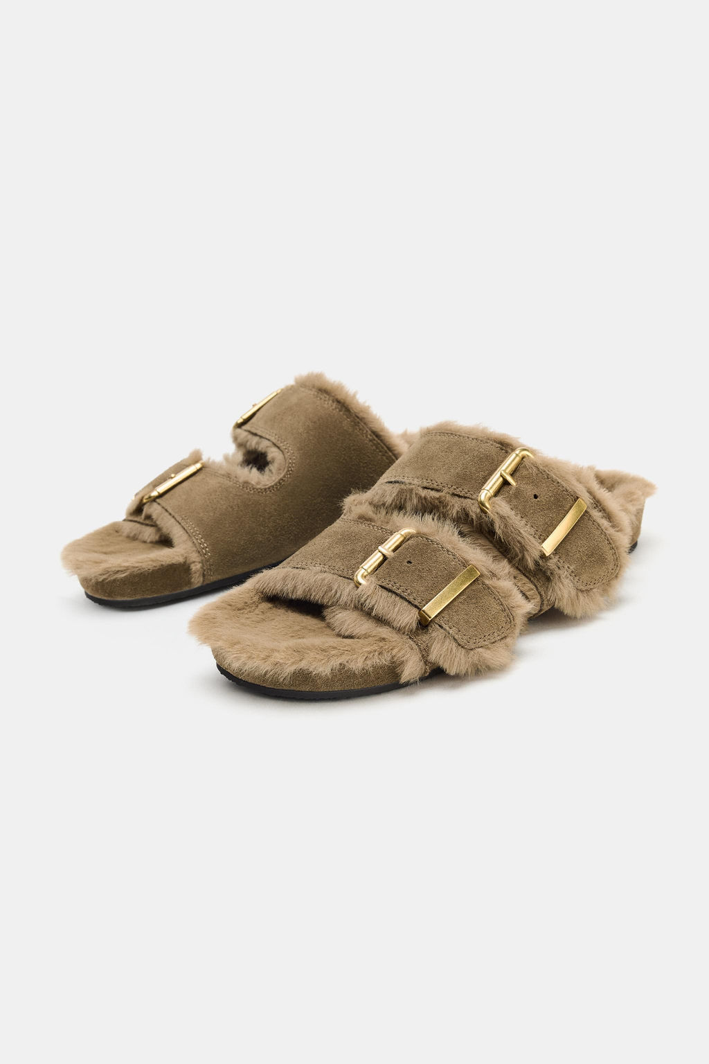 BUCKLED FLAT SHEEPSKIN SANDALS - Zara фото 2