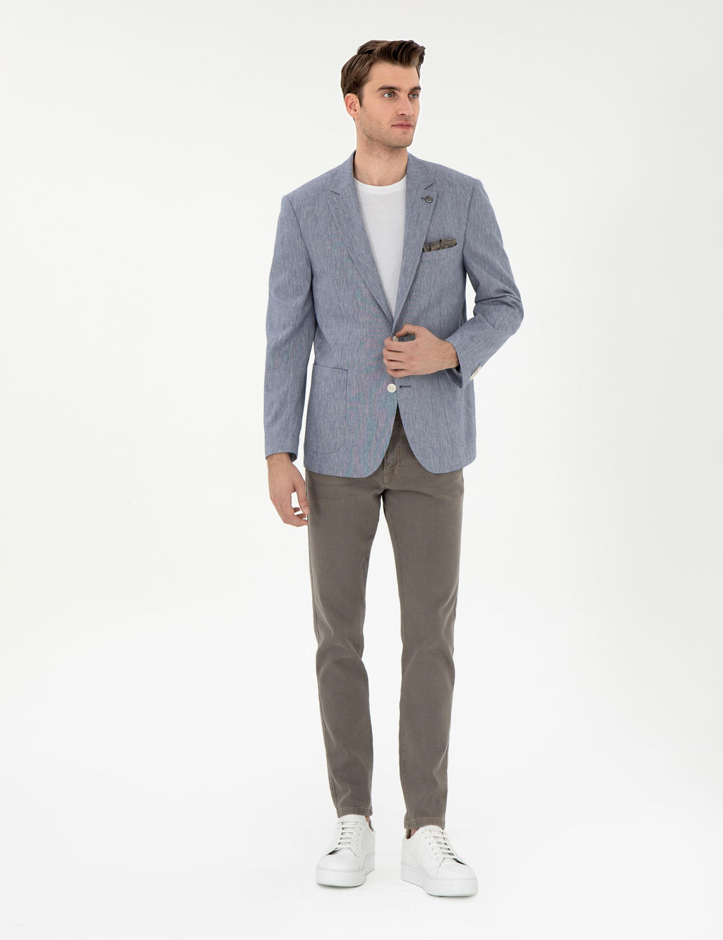 Koyu Mavi Ex. Slim Fit Keten Kar___ml_ Ceket