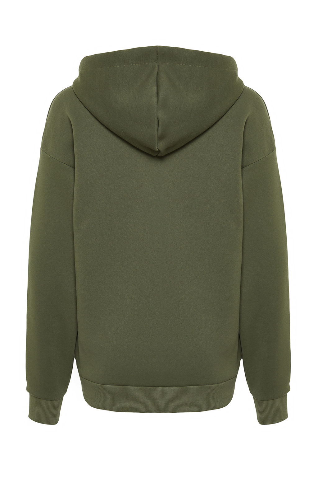 Haki Kal?n Ici Polarl? Oversize/Genis Kal?p Kapusonlu Basic Orme Sweatshirt TWOAW24SW00103