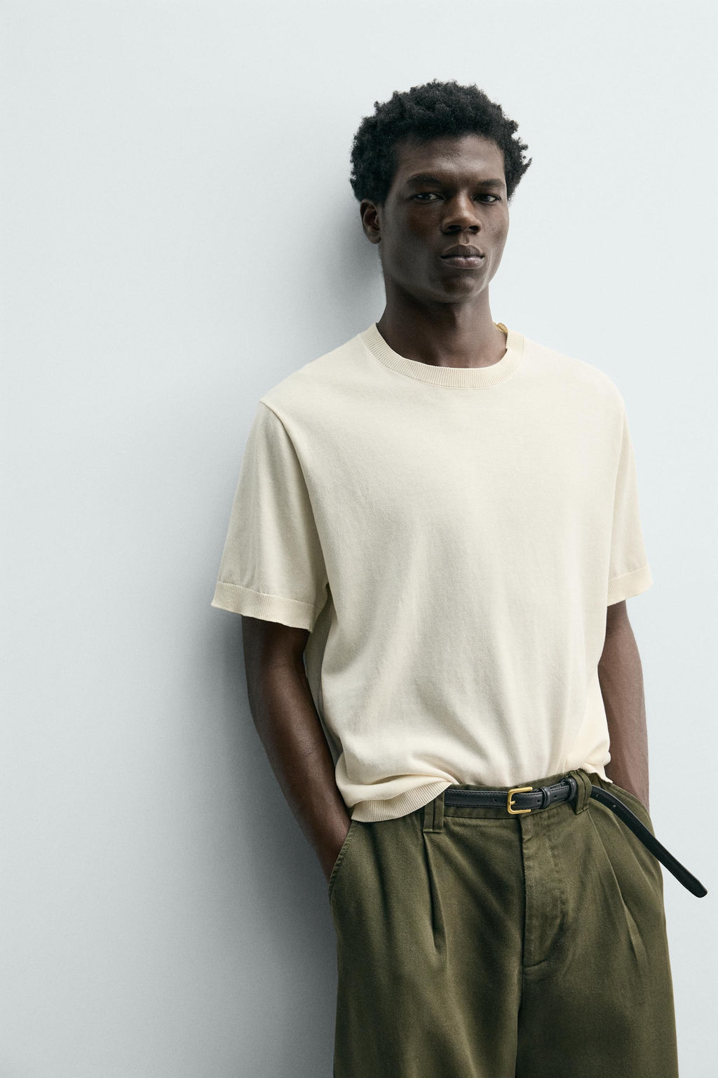 CAMISETA PUNTO LIGERO ALGOD?N / Blanco roto - Zara фото 6