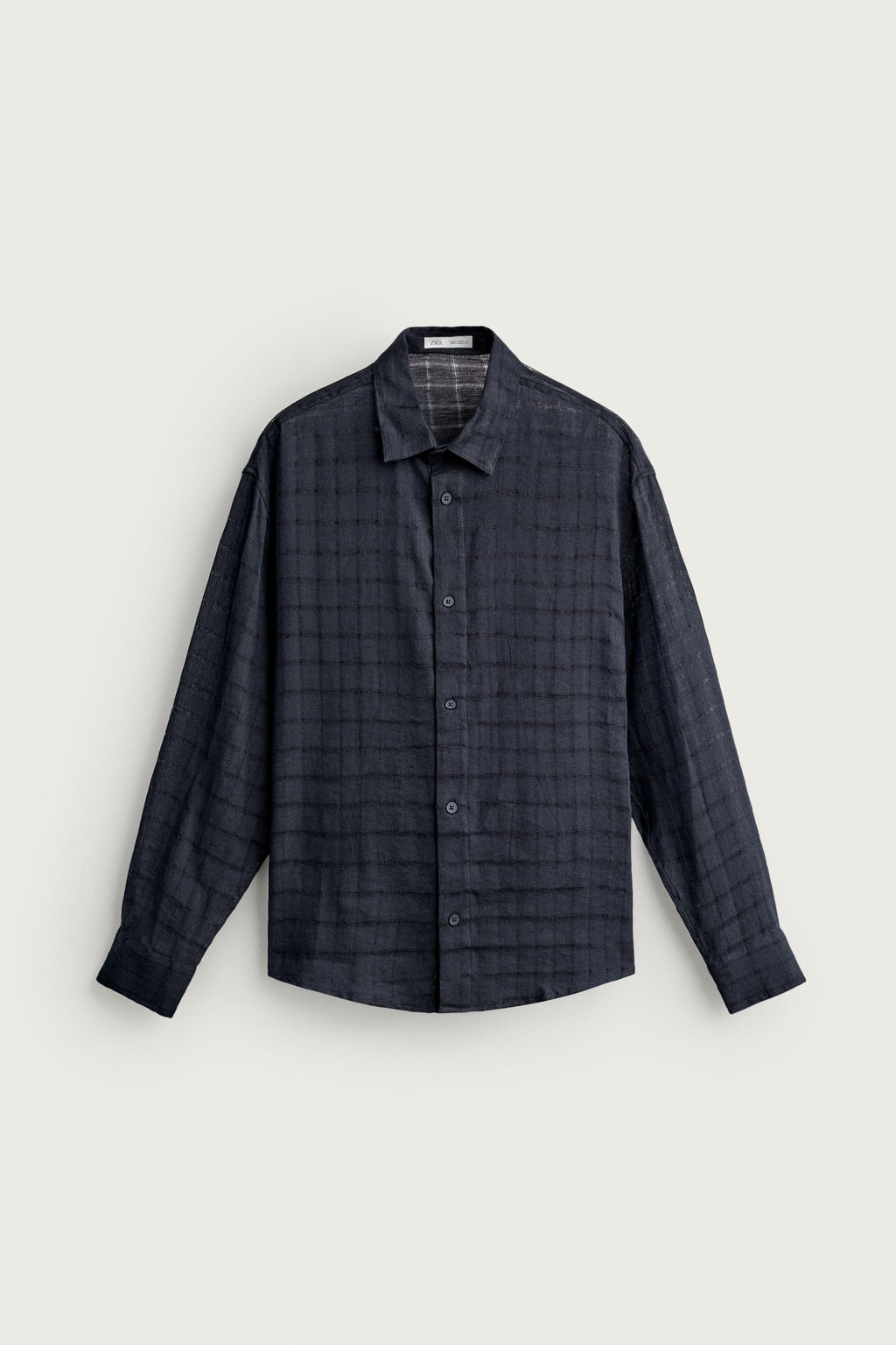 CAMISA RELAXED FIT JACQUARD CUADROS LINO - ALGOD?N / Marino - Zara фото 6