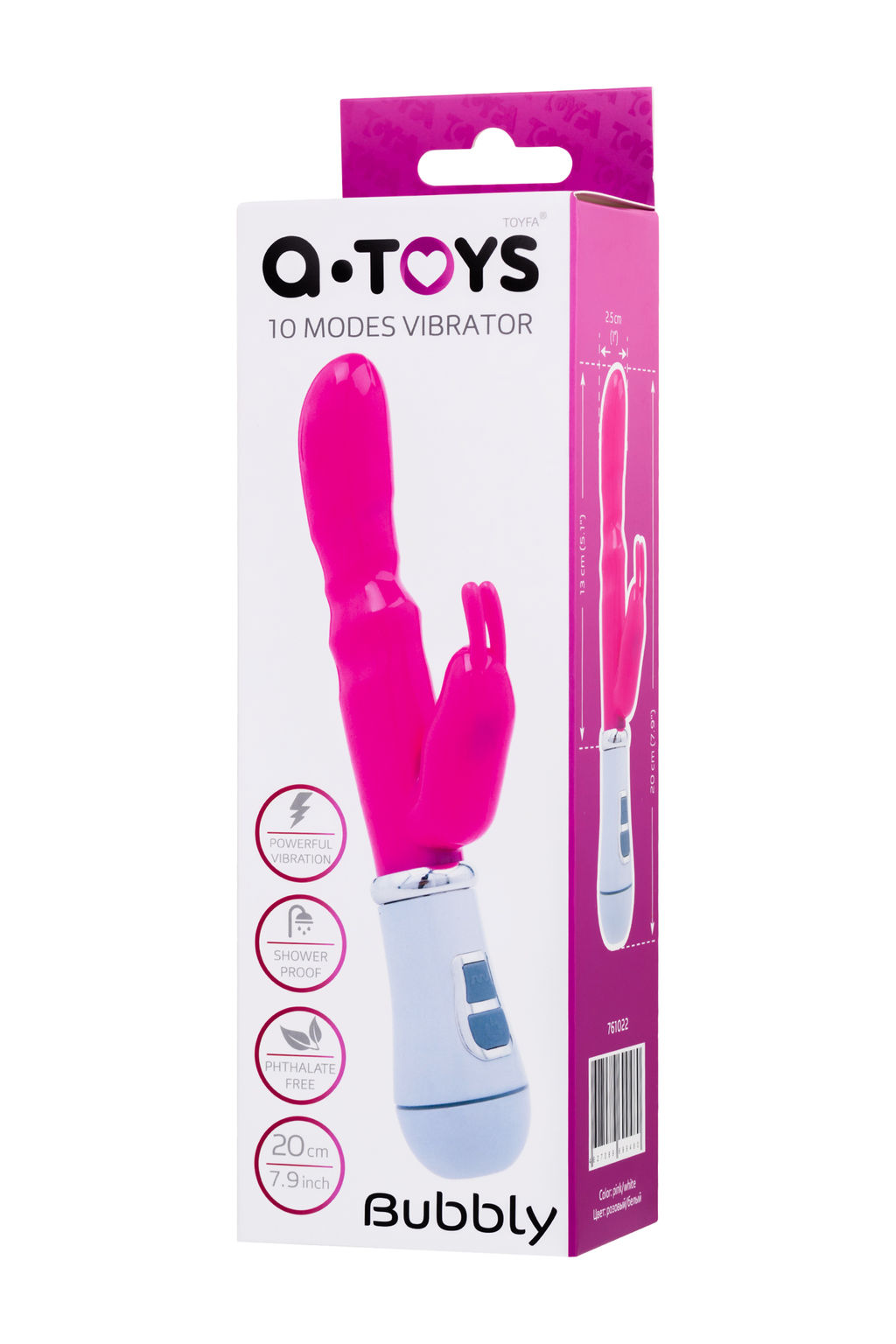 Вибратор с клиторальным стимулятором A-Toys by TOYFA Bubbly, TPE, розовый, 20 см