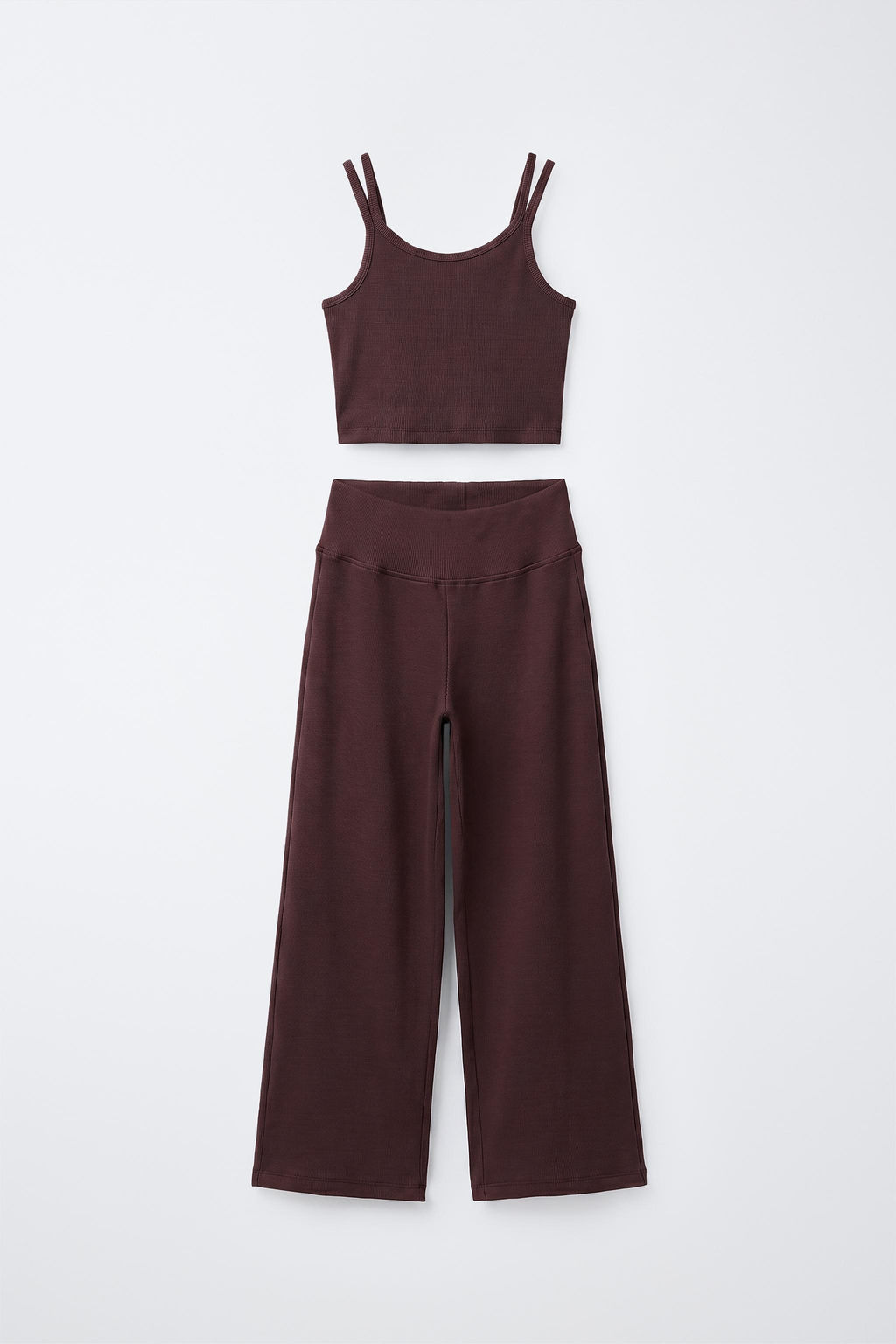 CONJUNTO RIB TOP Y PANTALON STRAIGHT / Marr?n - Zara фото 3