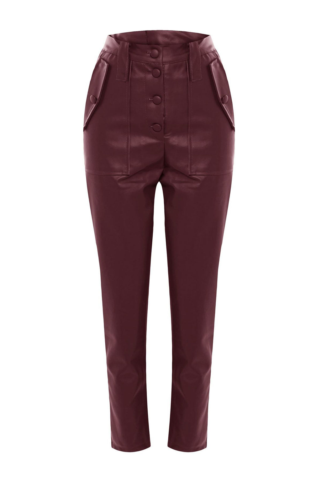 Limited Edition Bordo Havuc Dokuma Onden Dugmeli Suni Deri Pantolon TWOAW22PL0083