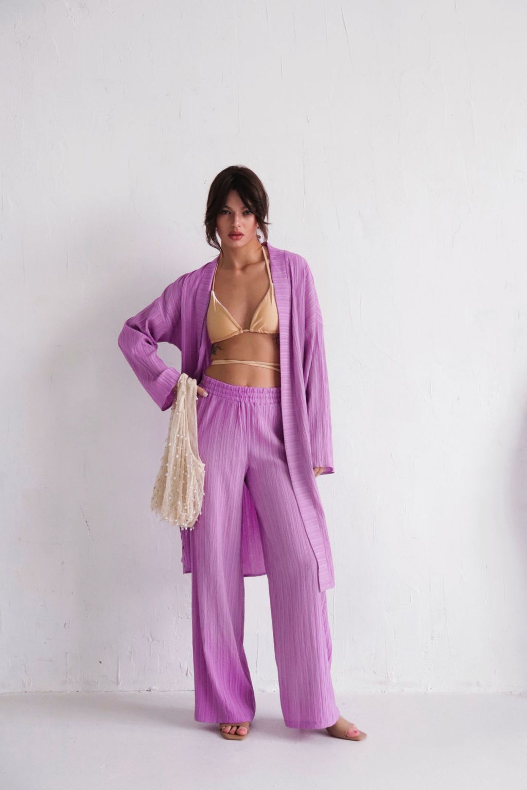 9540 Костюм из кимоно и брюк-палаццо сиреневый - Martichelli фото 4