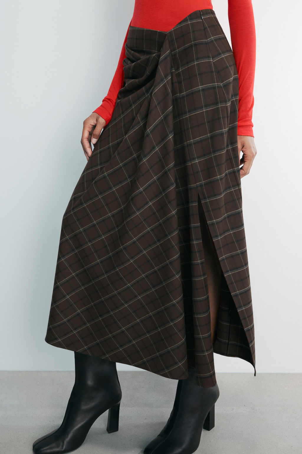 ZW COLLECTION DRAPED CHECK SKIRT - Zara фото 9