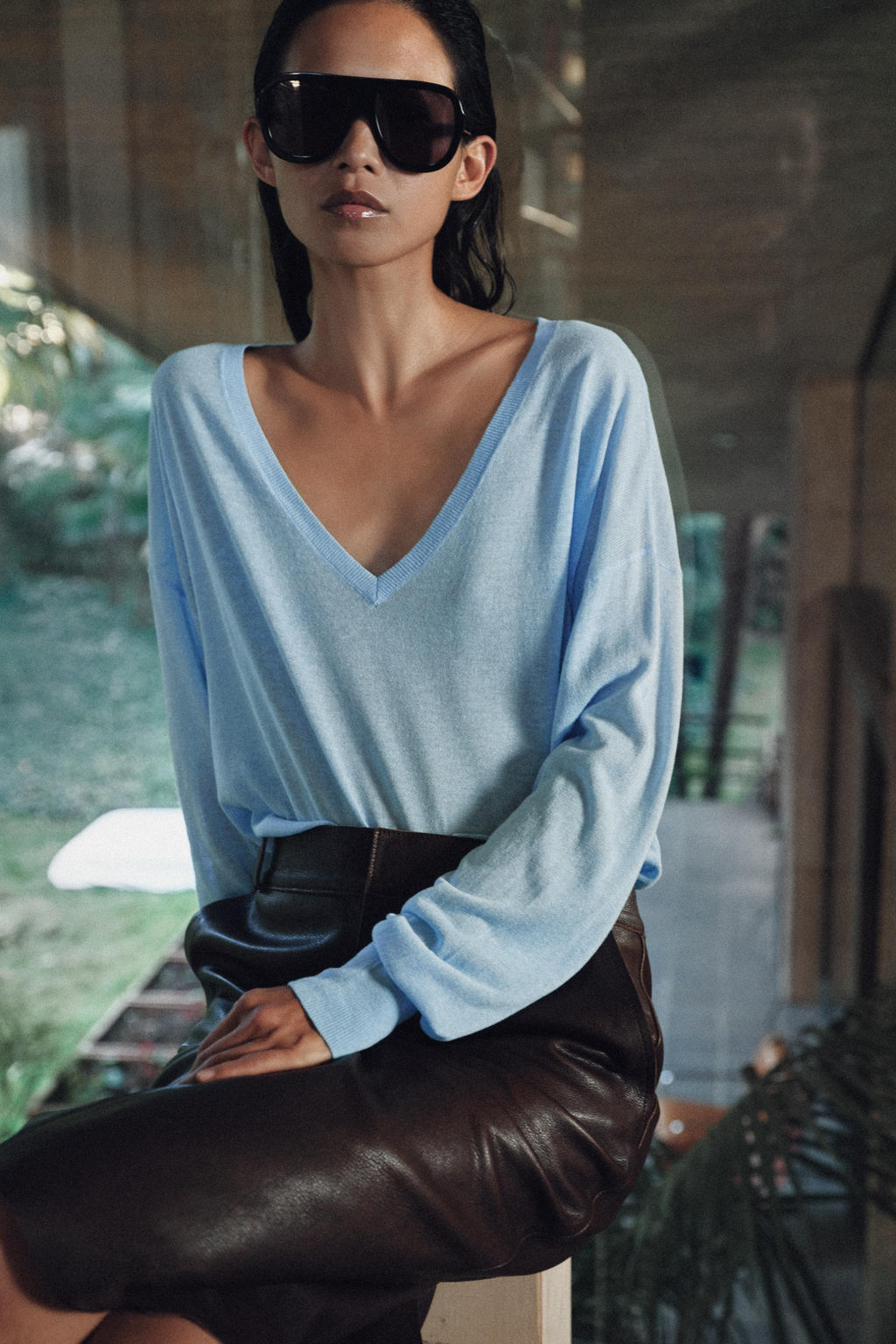 JERSEY PUNTO FINO ESCOTE PICO / Azul pastel - Zara фото 2