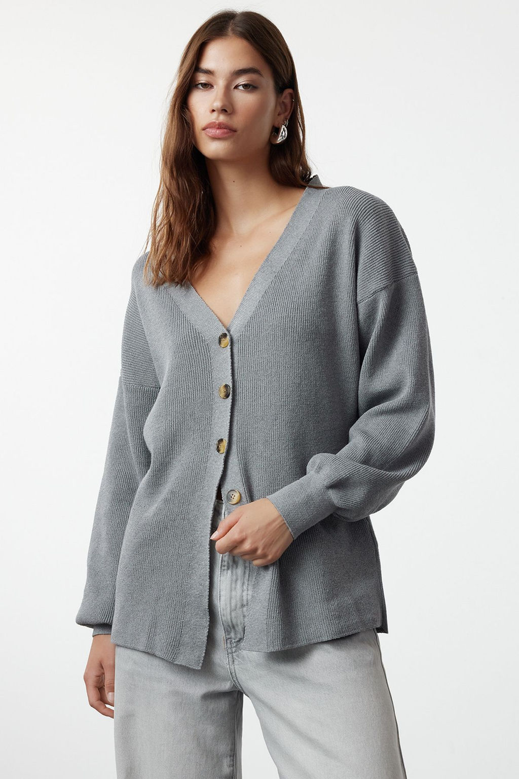 Gri V Yaka Triko H?rka TWOAW25HI00107 - Trendyolmilla фото 2