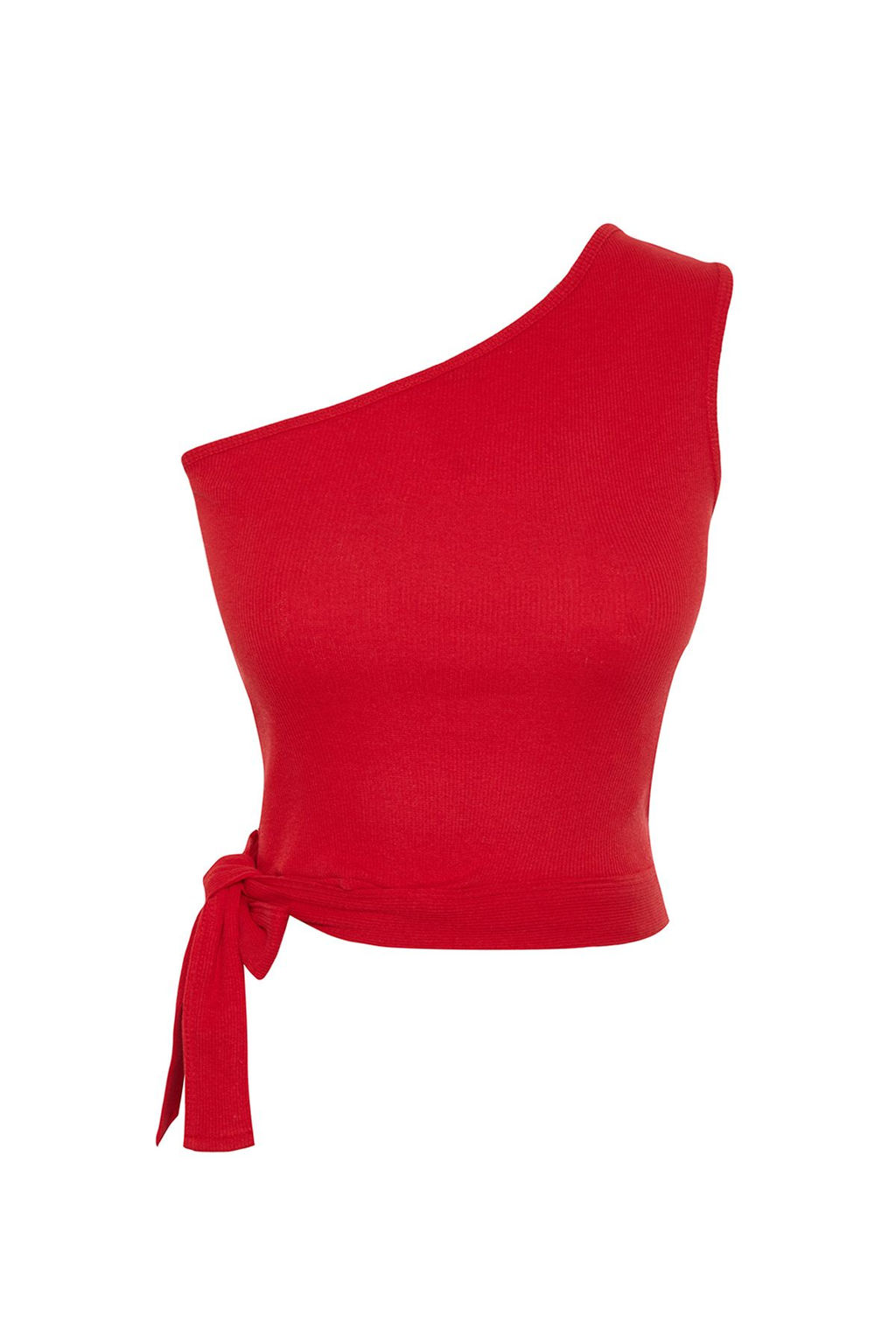 K?rm?z? Tek Omuz Fitted/Vucuda Oturan Baglama Detayl? Fitili Orme Bluz TWOSS22BZ1558