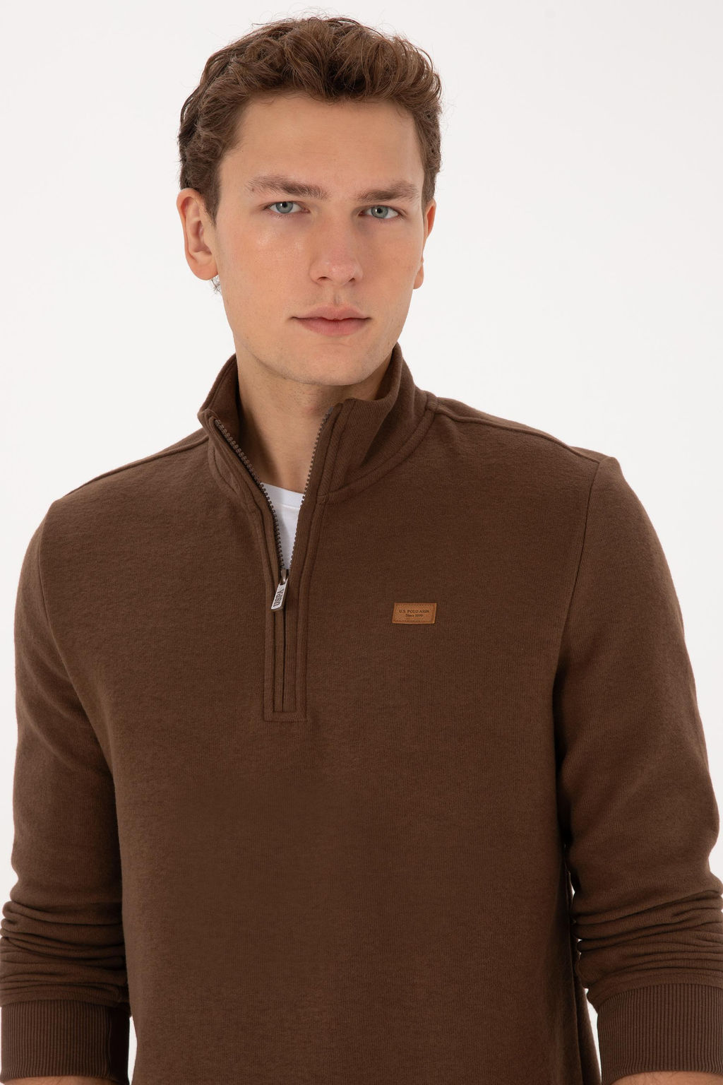 Erkek Regular Fit Yar_m Fermuarl_ Kahverengi Basic Sweatshirt - U.s. polo assn фото 2