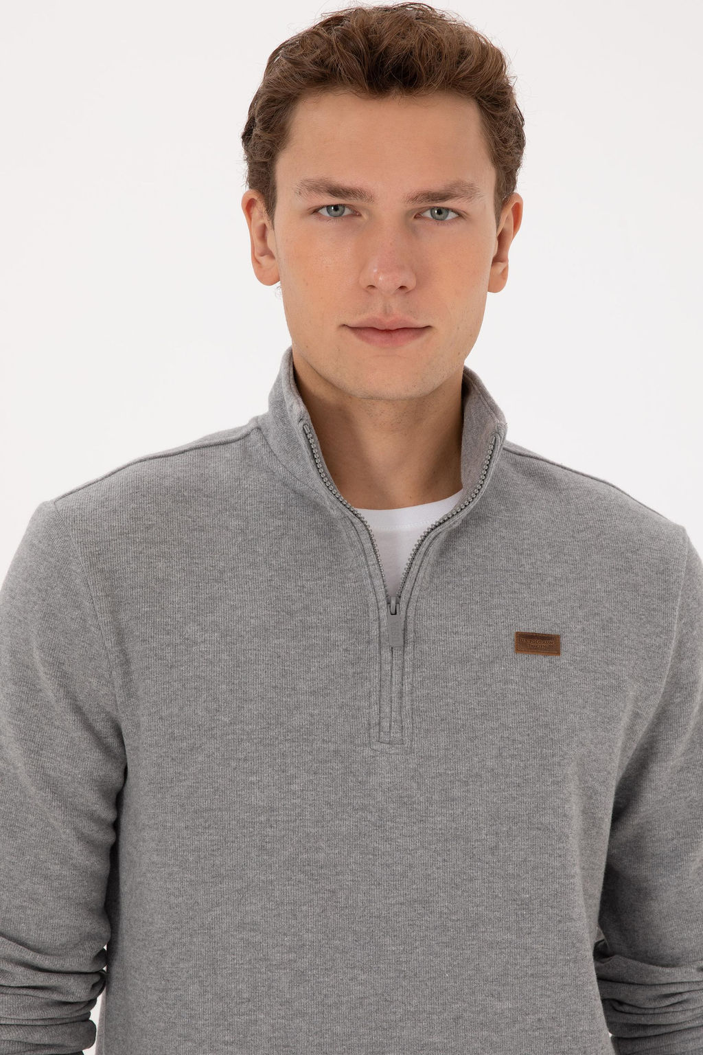 Erkek Regular Fit Yar_m Fermuarl_ Gri Melanj Basic Sweatshirt - U.s. polo assn фото 2