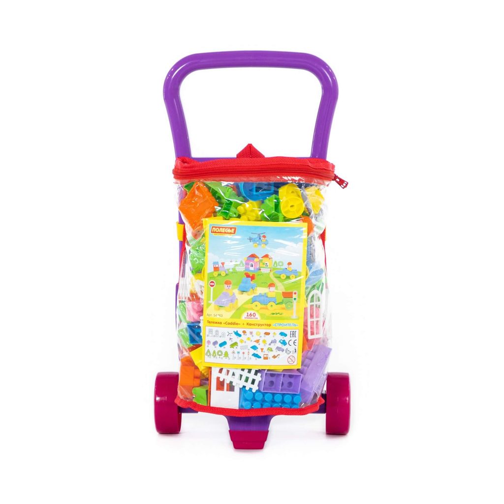 Тележка Caddie + конструктор Строитель (160 элементов) (в пакете) - Полесье фото 6
