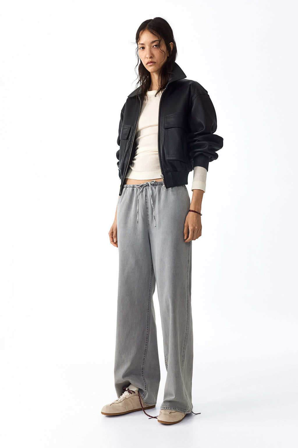 Pantal?n denim con cord?n de ajuste - H&m фото 6