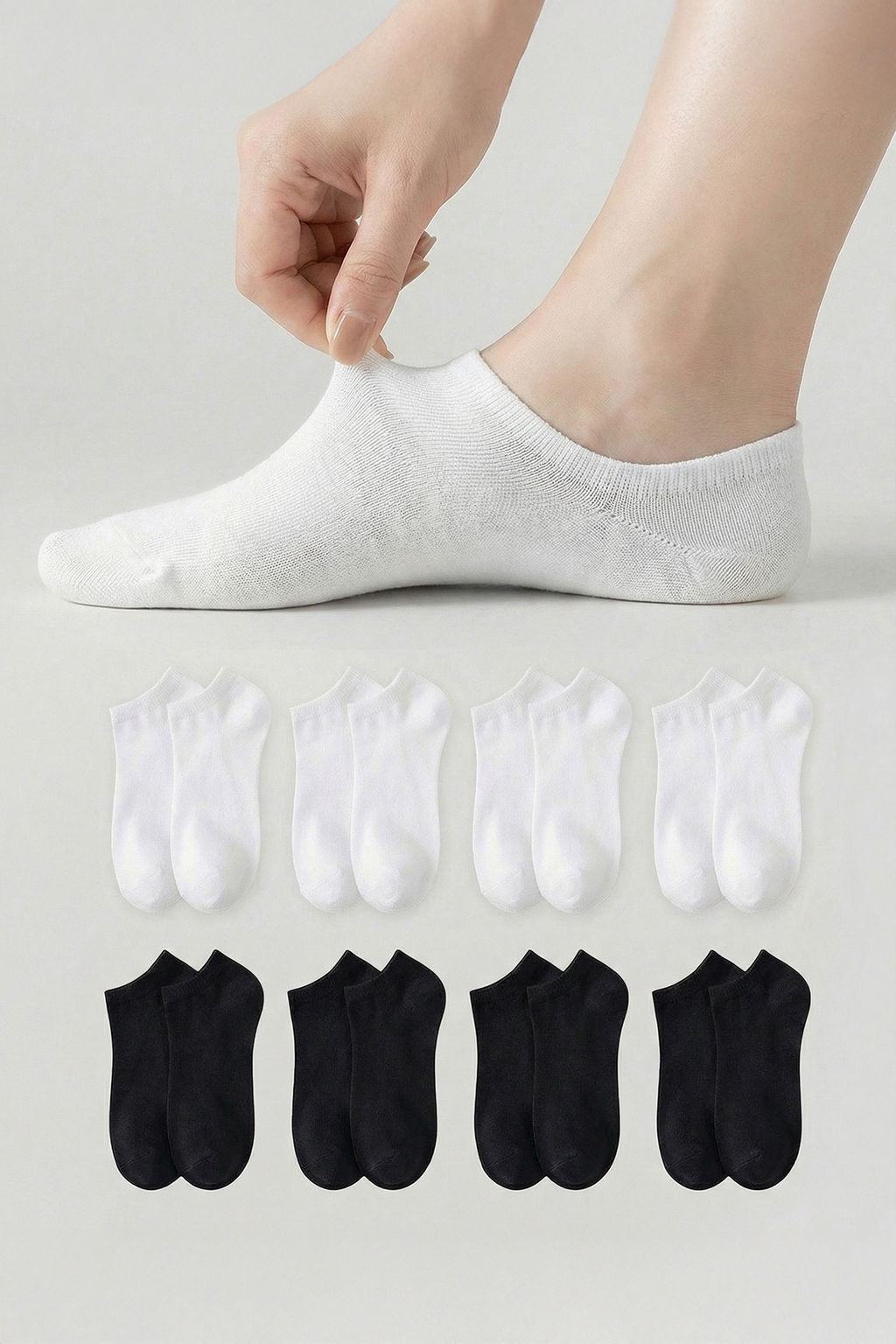 Siyah-Beyaz 8li Duz Jakar Orme Corap THMSS26CO00013